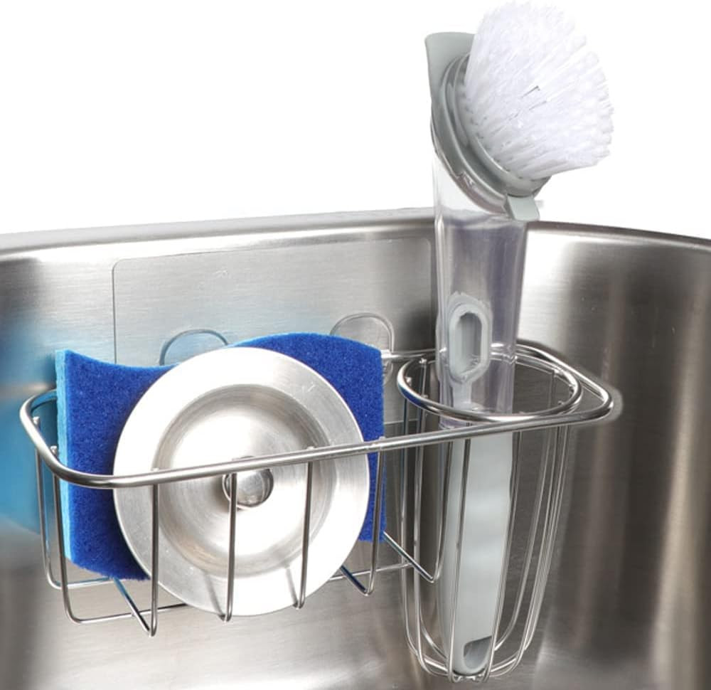 HULISEN Kitchen Sponge Holder, Stainless Steel Sink Caddy with Brush Holder | No