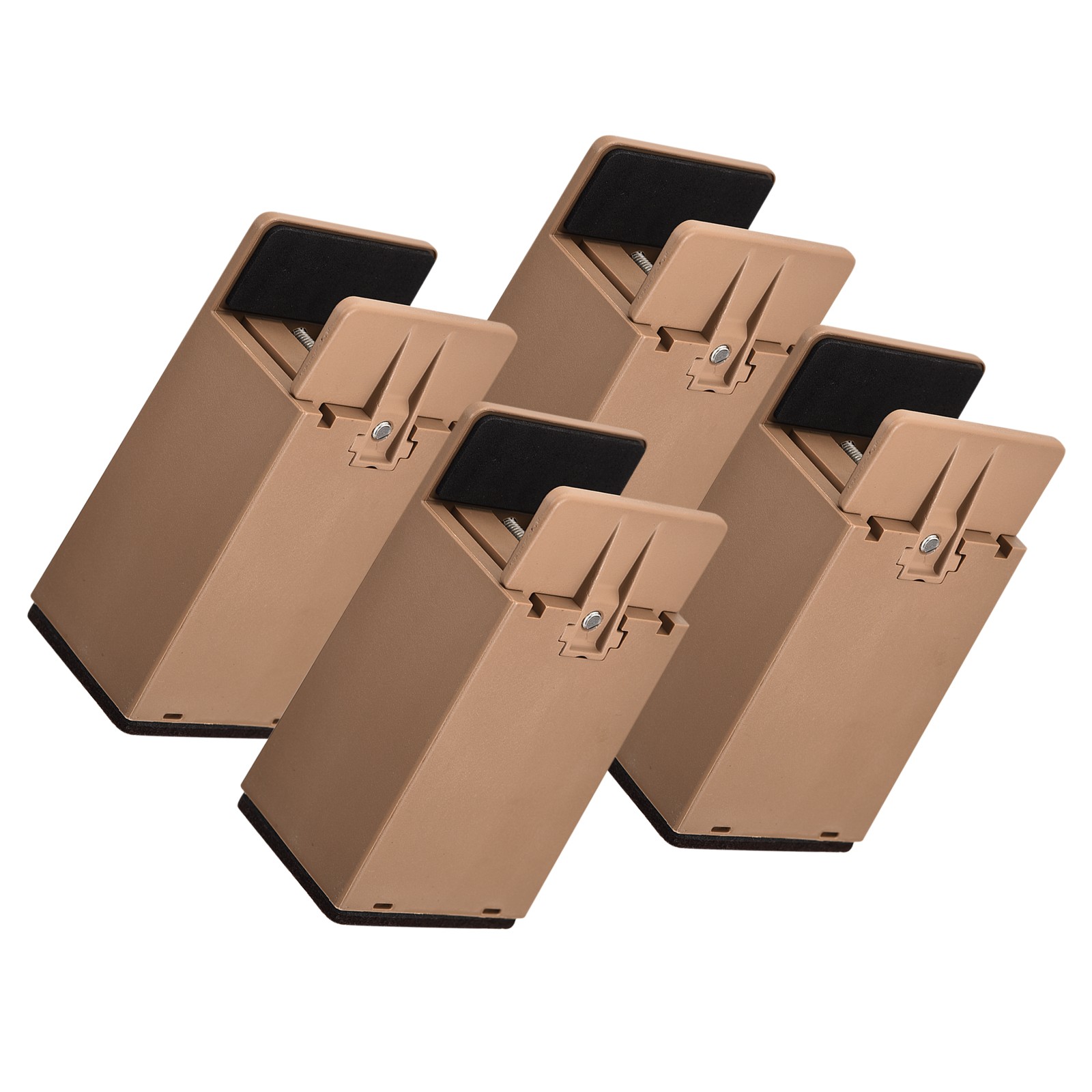 4Pcs 4" Bed Risers with Adjustable Screw Clamp Supports 5000 Pounds Brown
