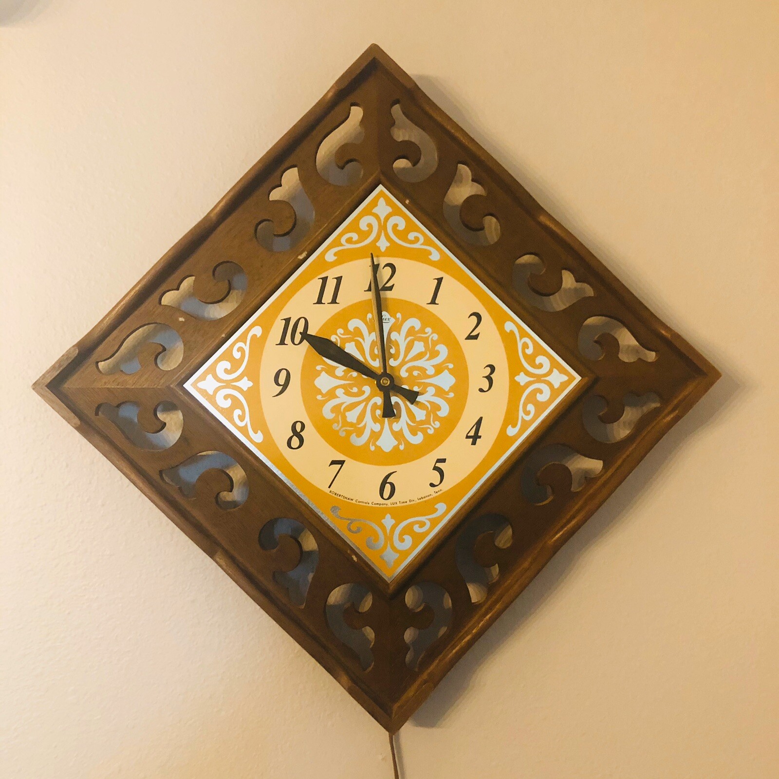 MCM Lux Sunburst Diamond Shape Wall Clock Robert Shaw Mid Century Modern -As Is-