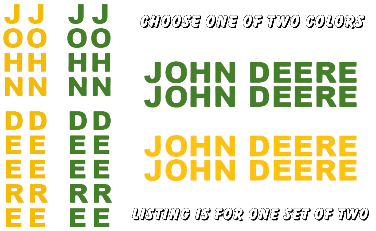 2X for John Deere Premium Vinyl Sticker 2-Pack  Yellow 9" 12", 15", 24" or 36"-