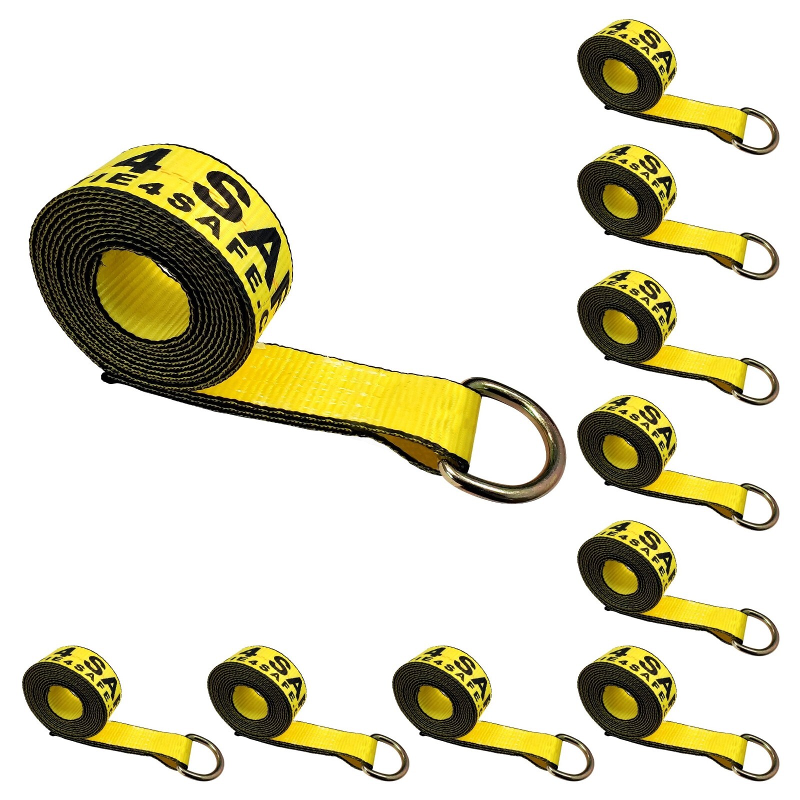 10 Pack 2" x 10' Lasso Strap w/ D Ring Auto Tie Down for Tow Truck Wheel Lift