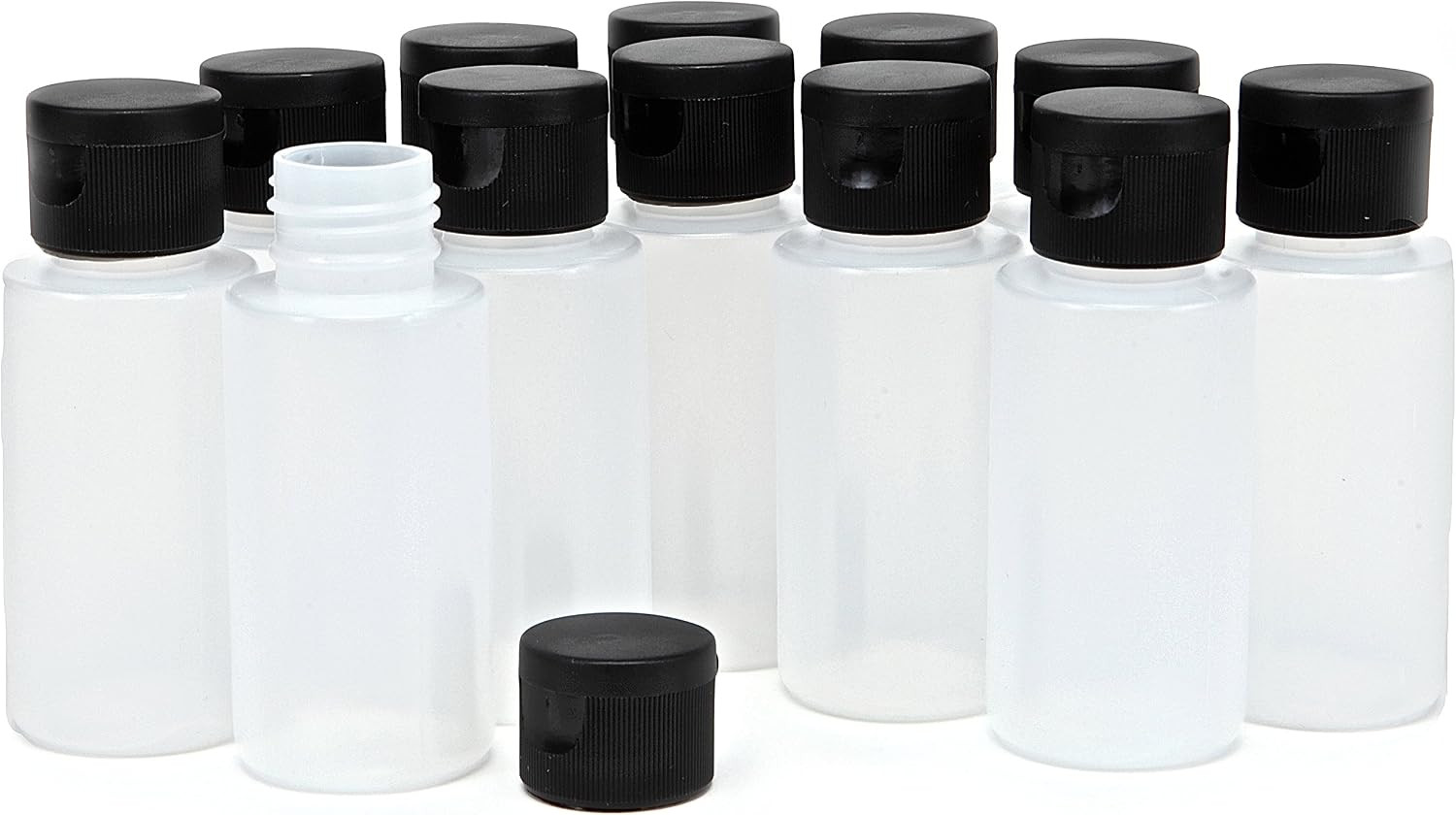 Clear 2Oz Plastic Squeeze Bottles with Black Flip Top Caps - 12 Pk