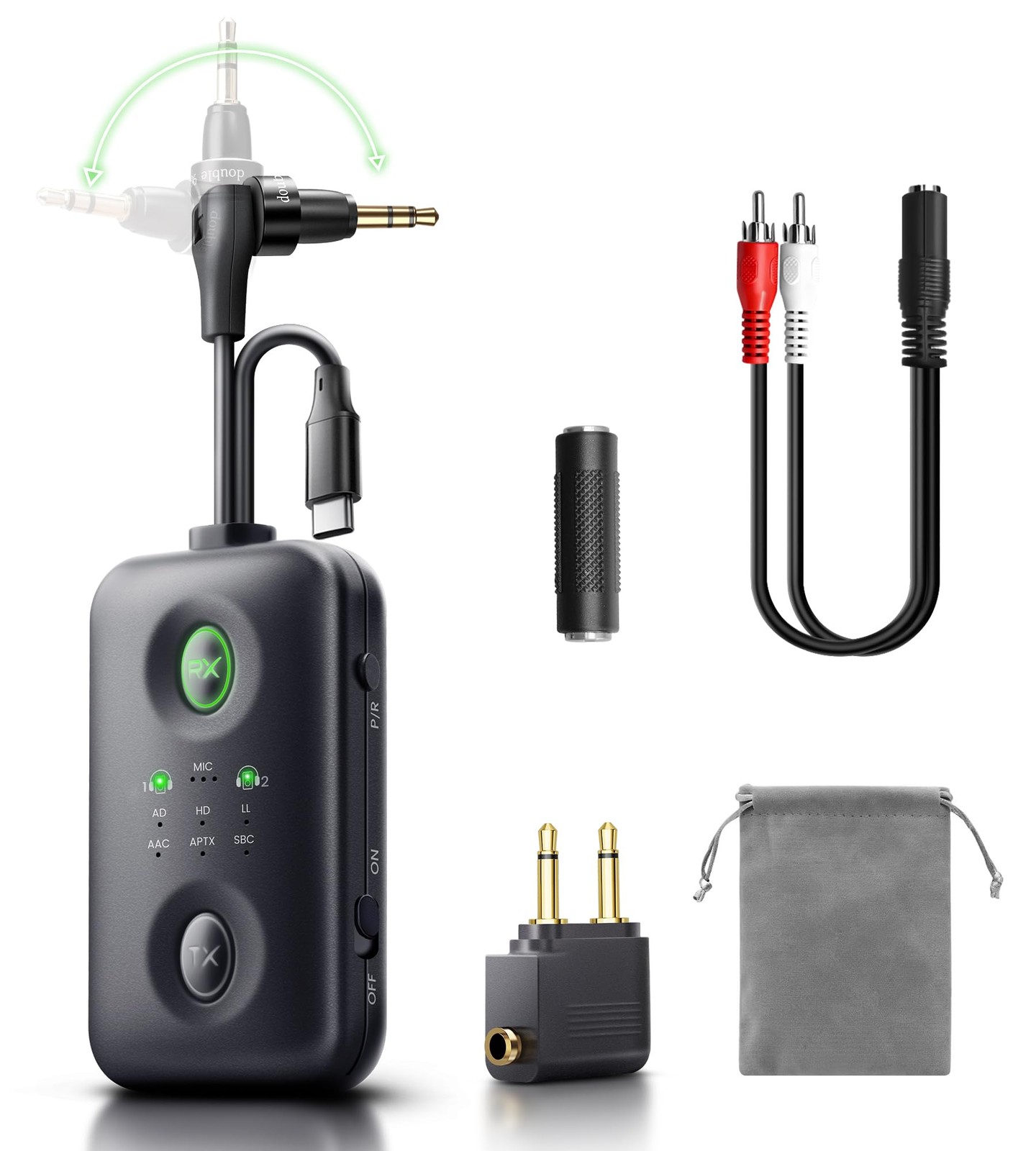 Bluetooth 5.4 Transmitter Receiver, Upgraded 180° Rotatable 3.5mm Aux/USB-Ada...