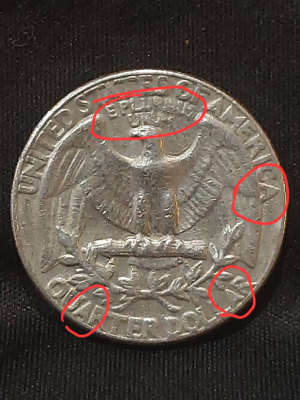 1973 D Washington Quarter Error - Filled "D" Mint Mark & "A" Letters ( Reverse)