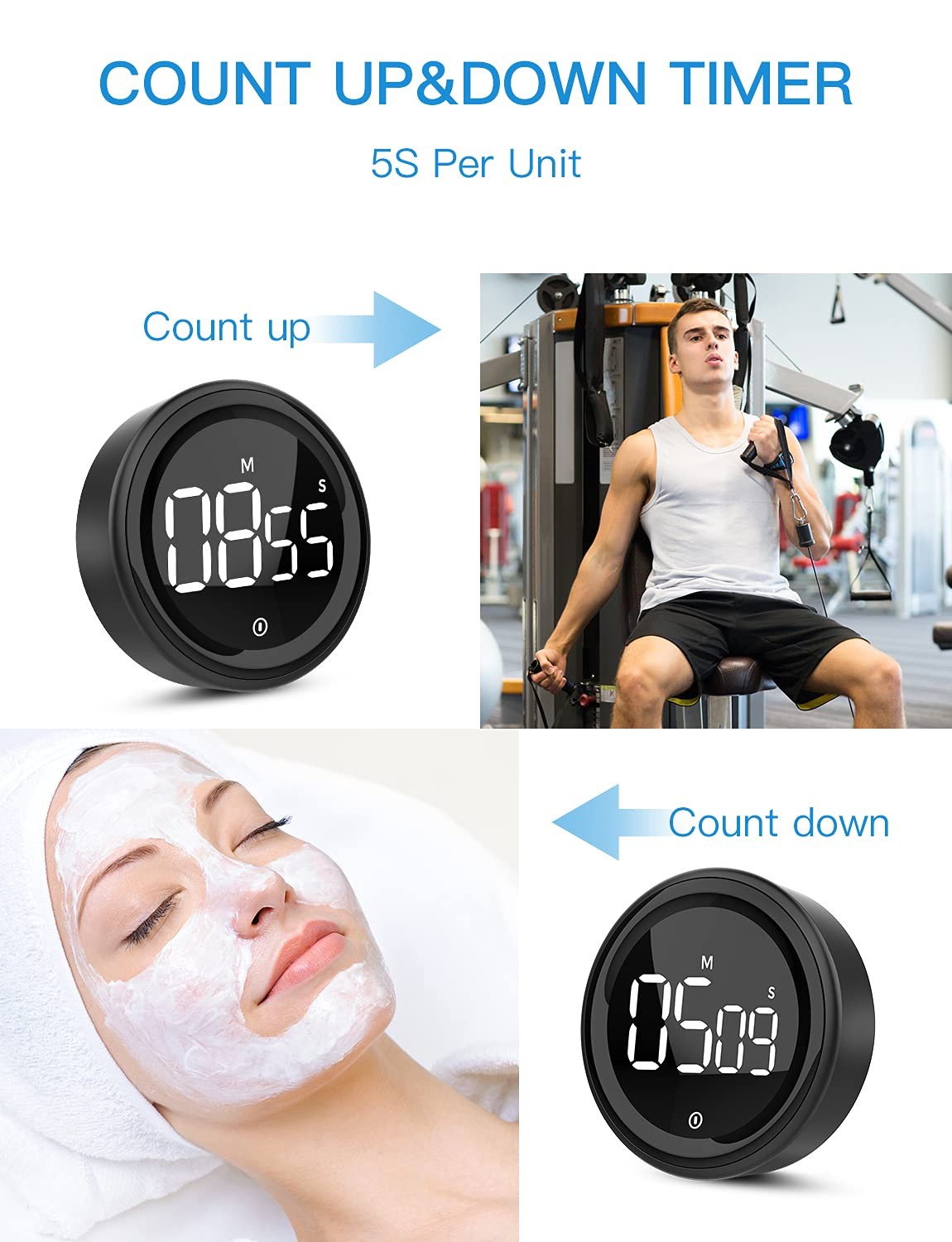 Digital Kitchen Timer, Magnetic Countdown Countup Timer with Large LED Displa...