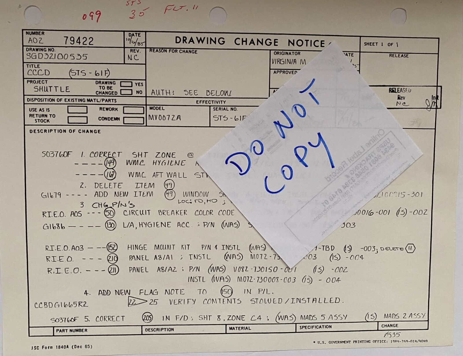 NASA - STS-51L - RARE Classified Documents Pertaining to Construction