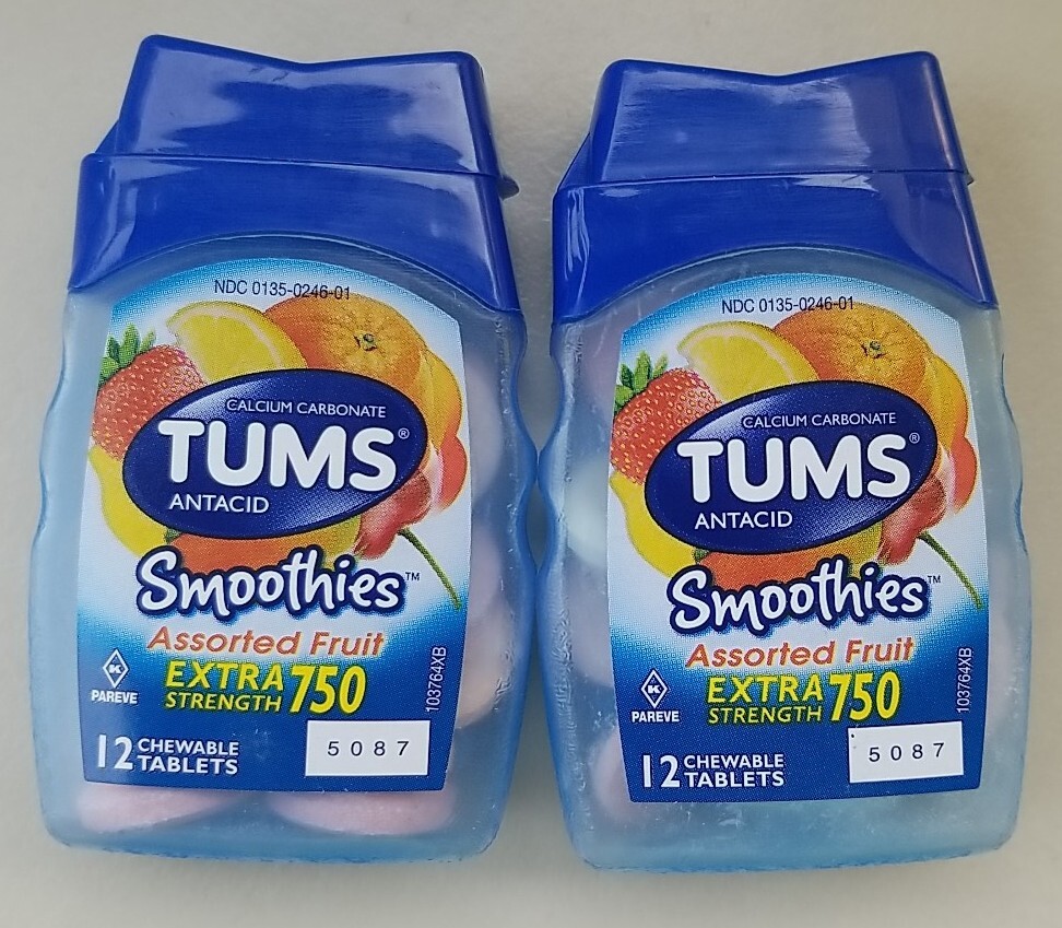 TUMS Smoothies Extra Strength Assorted Fruit Antacid Chewable Tablets 12 Ct X2