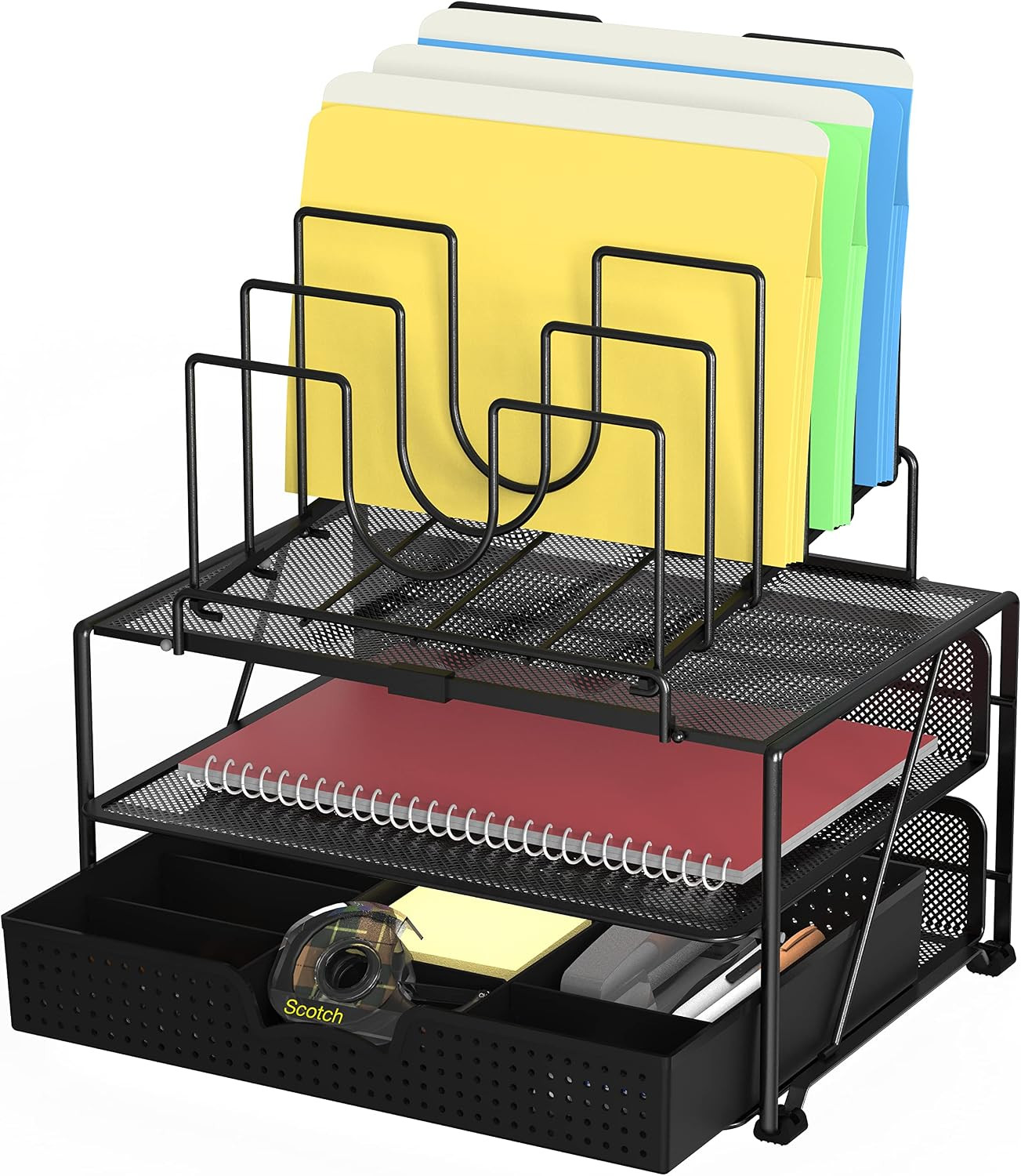 Deco Brothers Desktop File Organizer with Double Tray and 5 Folder Stand | Slidi