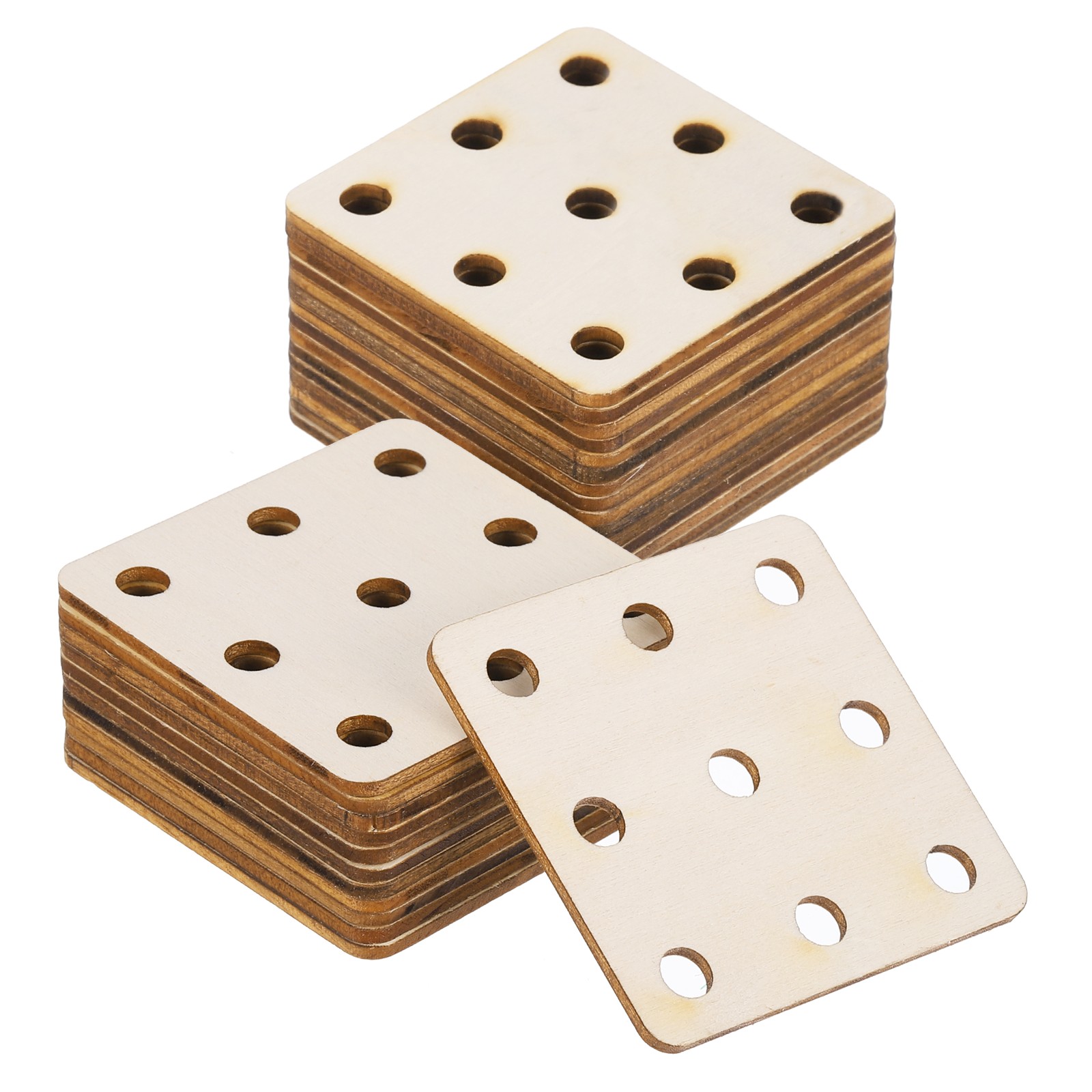 24pcs Wooden Weaving Card, 9 Holes 0.24 Inch Dia 2.2x2.2 Inch Square Loom Cards