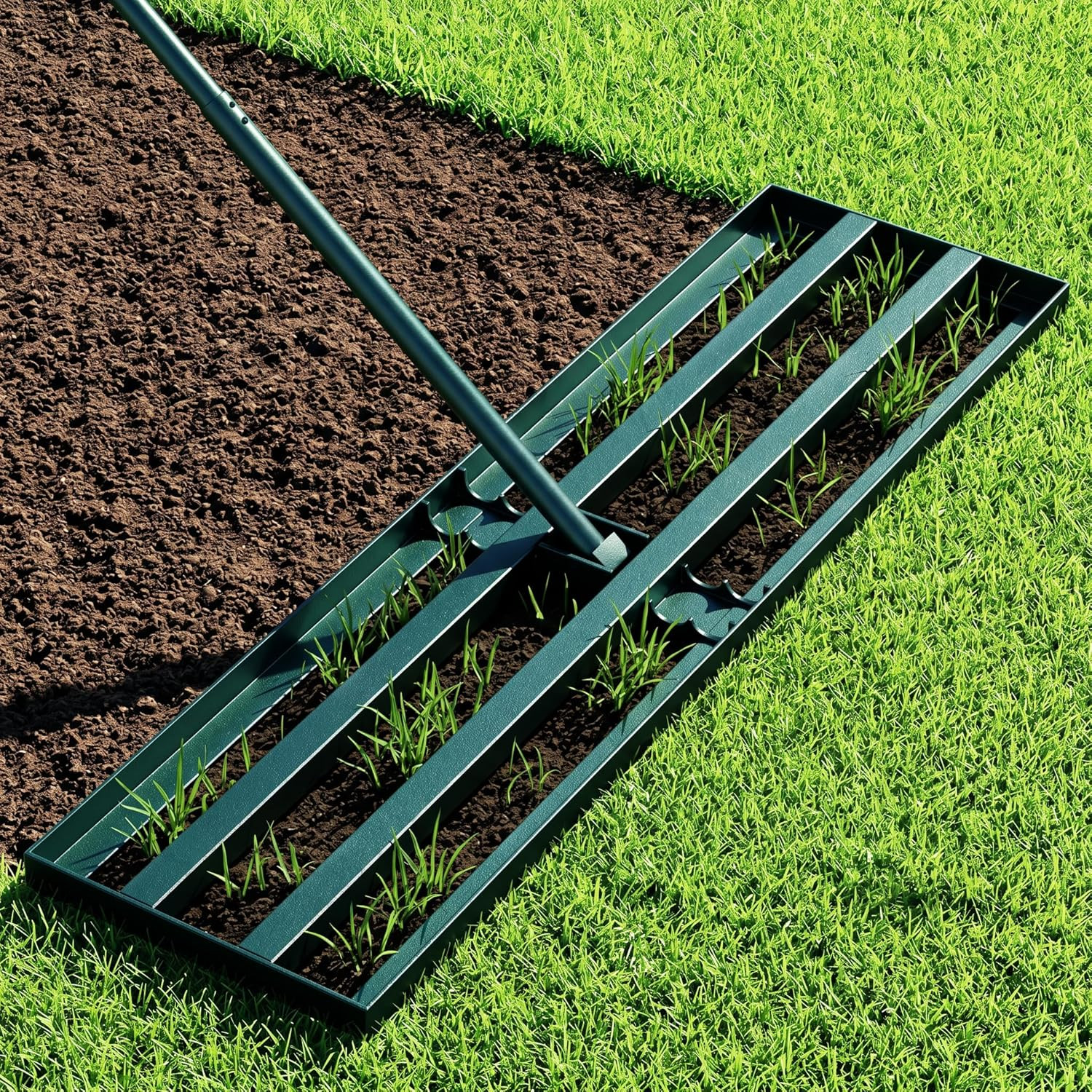 Stainless Steel Lawn Leveling Rake with 70" Adjustable Long Handle – 30"×10" Law
