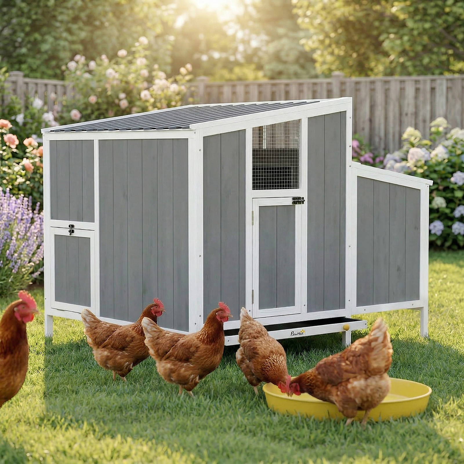 Chicken Coop, Wooden Chicken House for 4-6 Hens, Outdoor Hen House