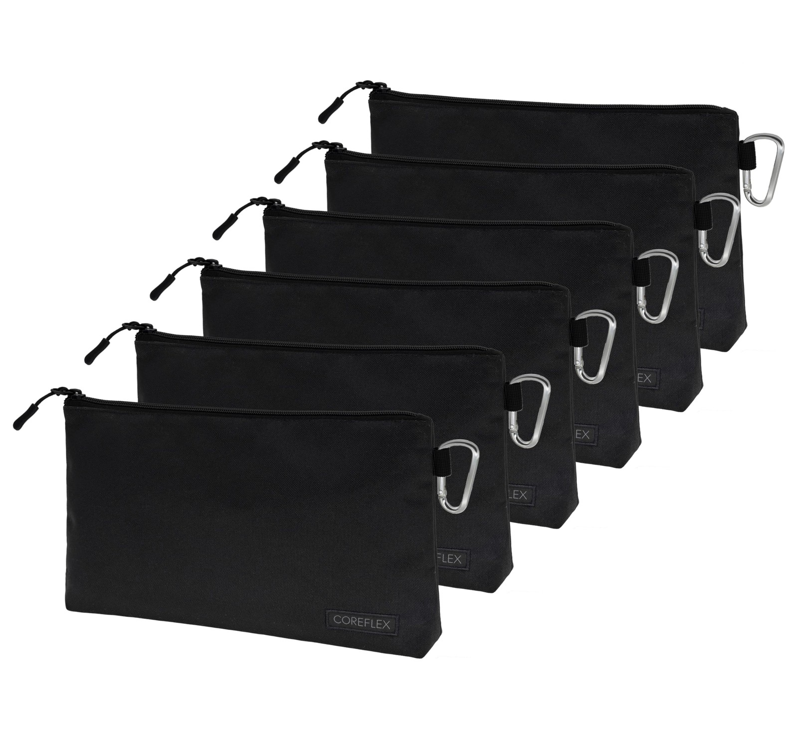 6 PCS 12 Inch Large Black Heavy Duty Flat Bottom Tool Pouch Zipper Bag