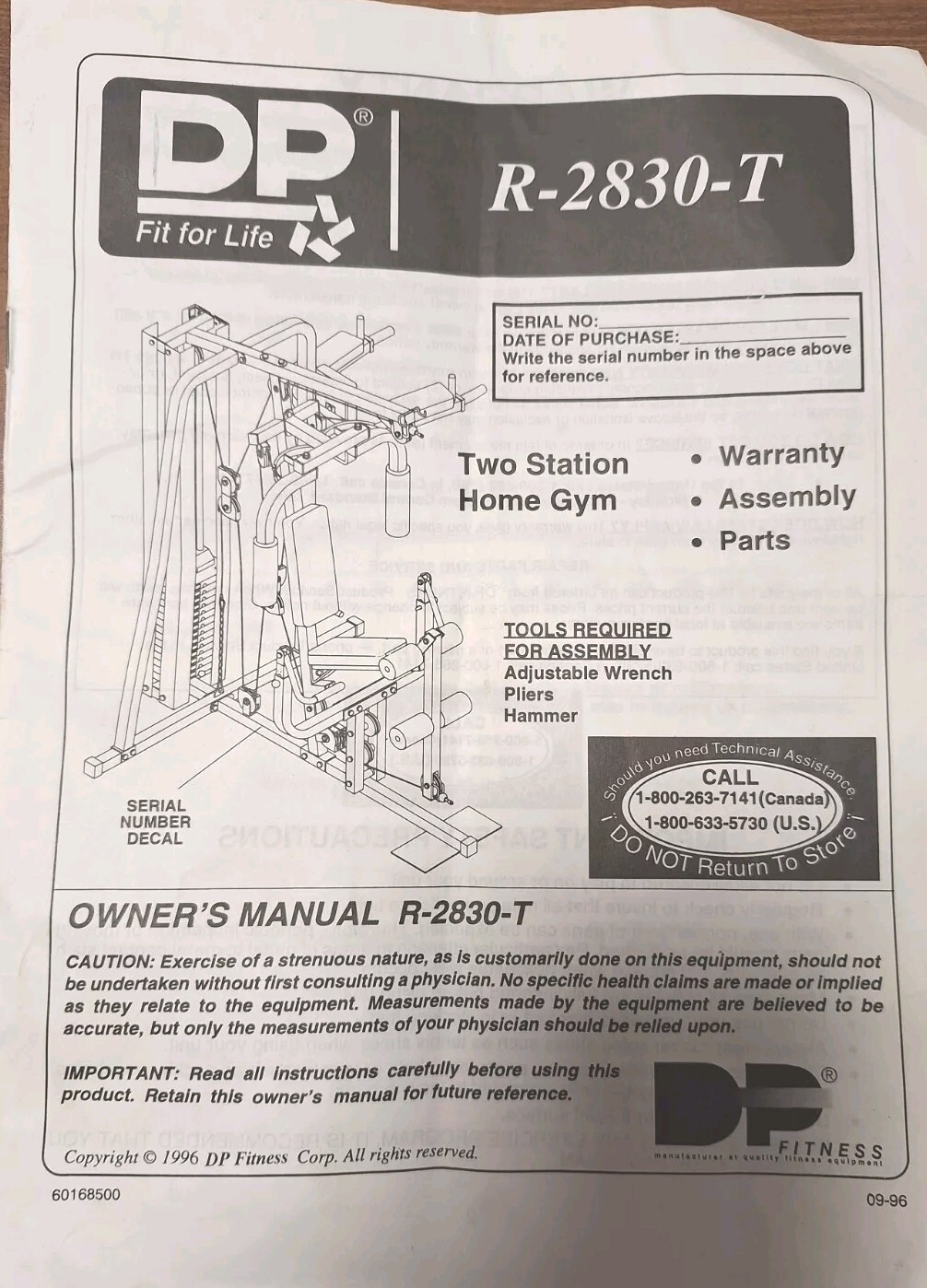 DP HOME GYM R - 2380 - T Owners Manual Diversified Products