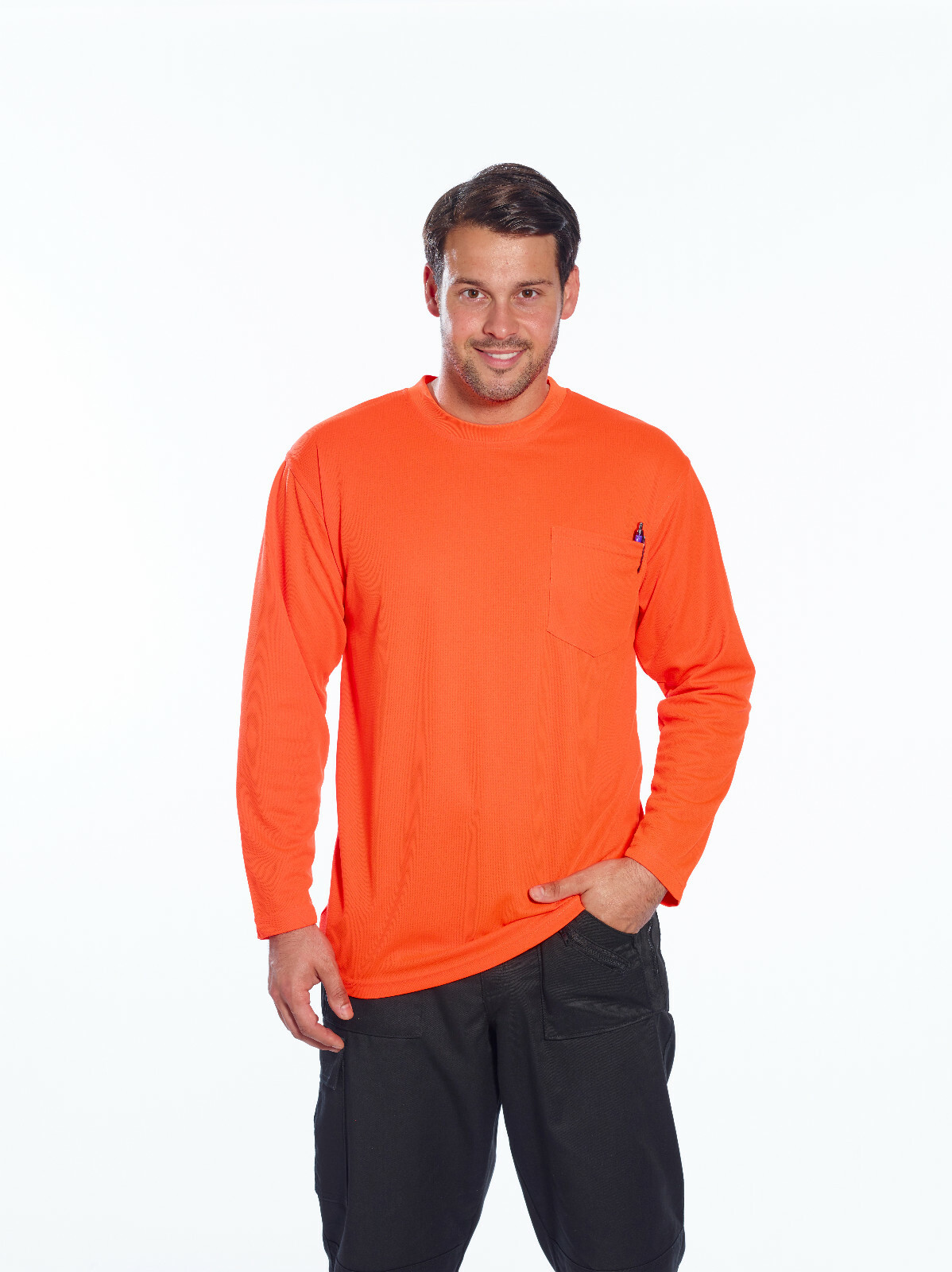 Portwest S579 Hi Vis Non ANSI Long Sleeve Crew Neck Work T-Shirt with Pocket
