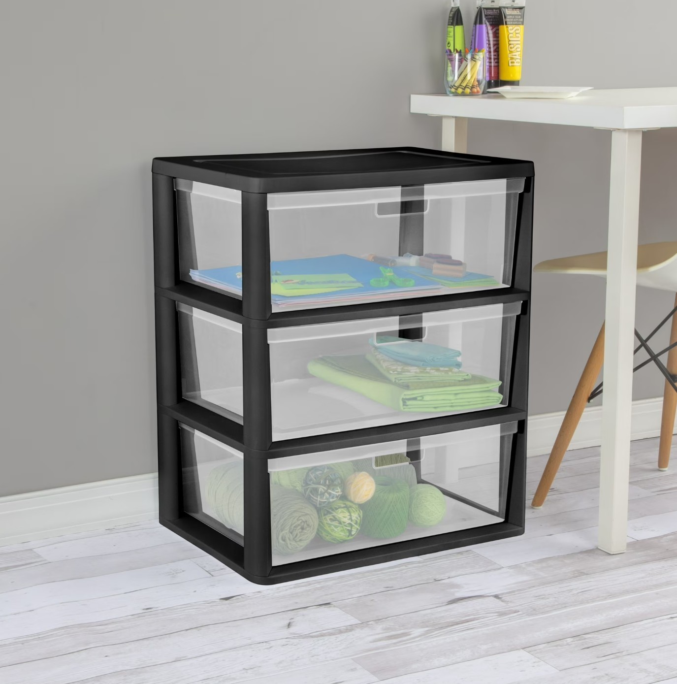 (2 pack) Sterilite Wide 3 Drawer Tower, Plastic Storage Organizer , Black