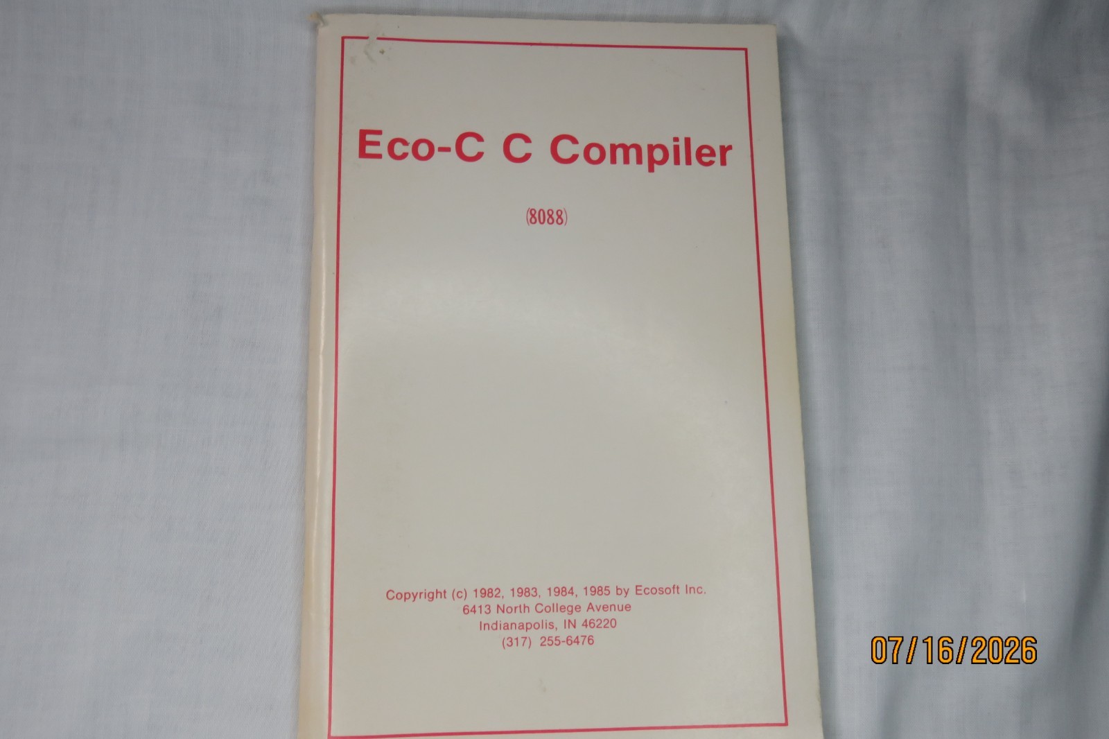 Eco-C C Compiler 8088 Manual for IBM PC - no disks