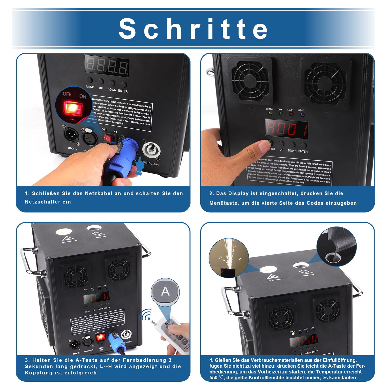 4PCS 700W Cold Spark Machine Firework Stage Effect DMX Wedding with Flight Case