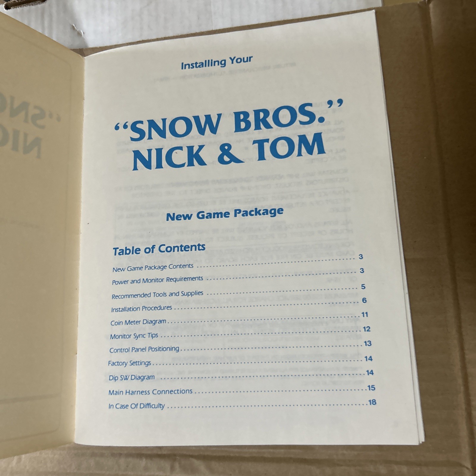 Original Snow Bros Nick Tom ROMSTAR Video ARCADE GAME  owners manual