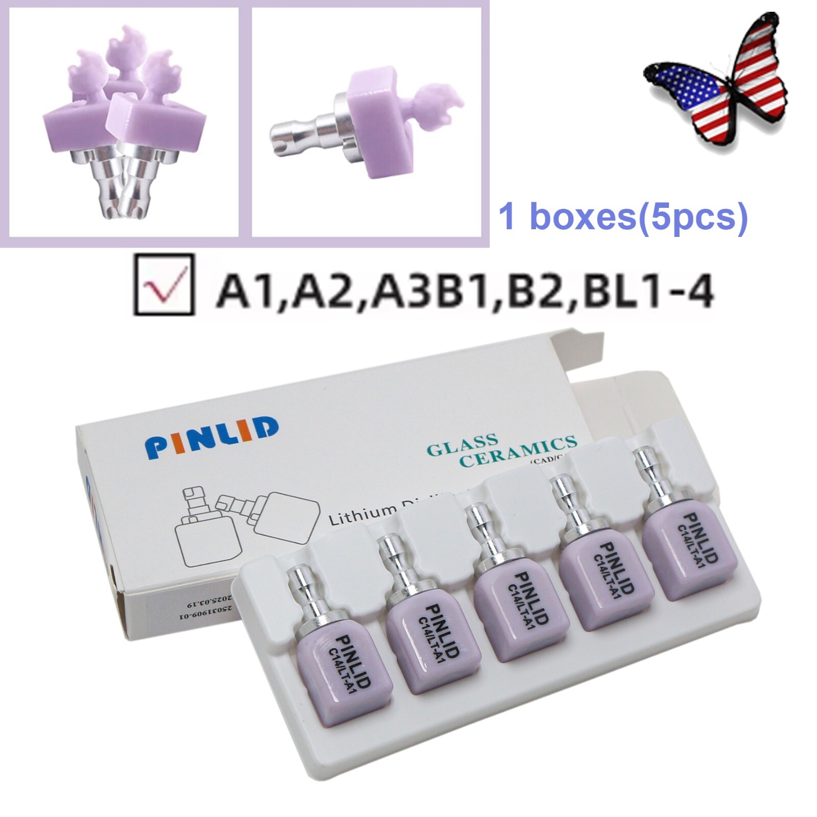 US  C14 Glass Ceramic Lithium Dislicate Blocks Cerec CAD CAM Emax 5Pcs/Box Denta