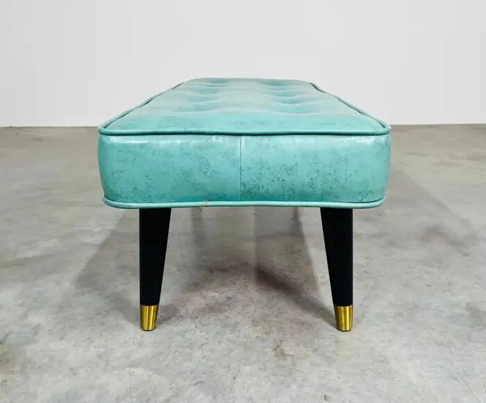 Vintage Mid-Century Milo Baughman Style Turquoise Tufted Bench