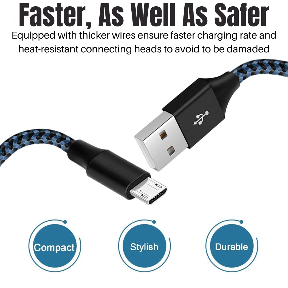 For Android Samsung Micro USB Fast Charger Adapter Cable Data Sync Cord 3 Pack