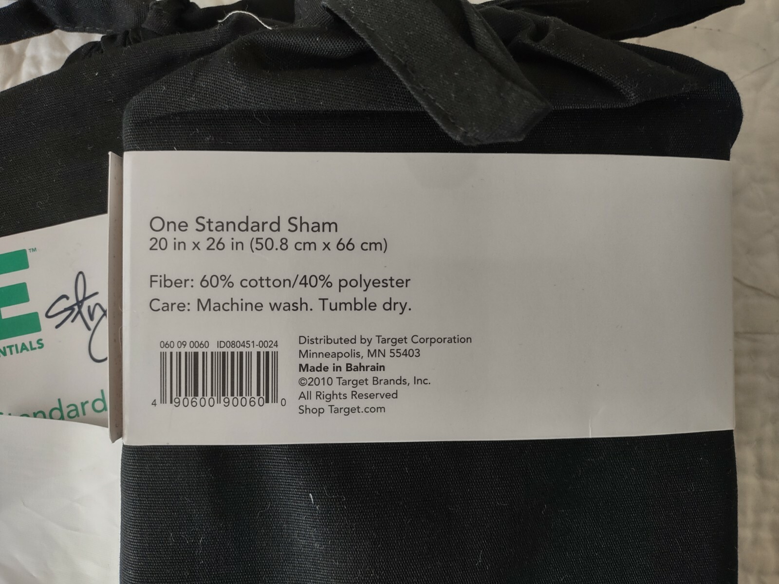 Black Target Standard Pillow Shams solid cotton blend 20x26"