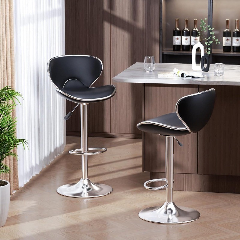 Bar Stools Set of 2 Adjustable Swivel Barstools for Kitchen Counter PU Leather