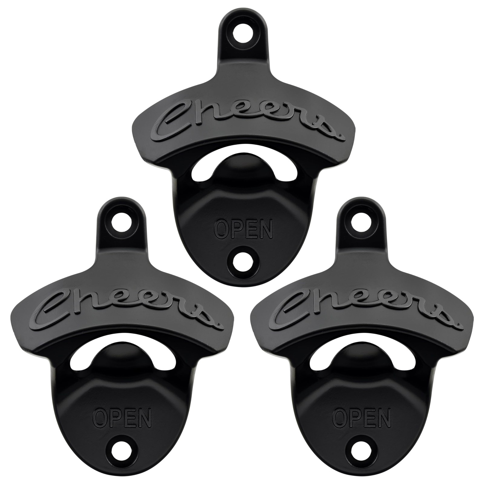 Cheers Bottle Opener Wall Mounted Black Stainless Soda Beer Cap Opener Screw ...