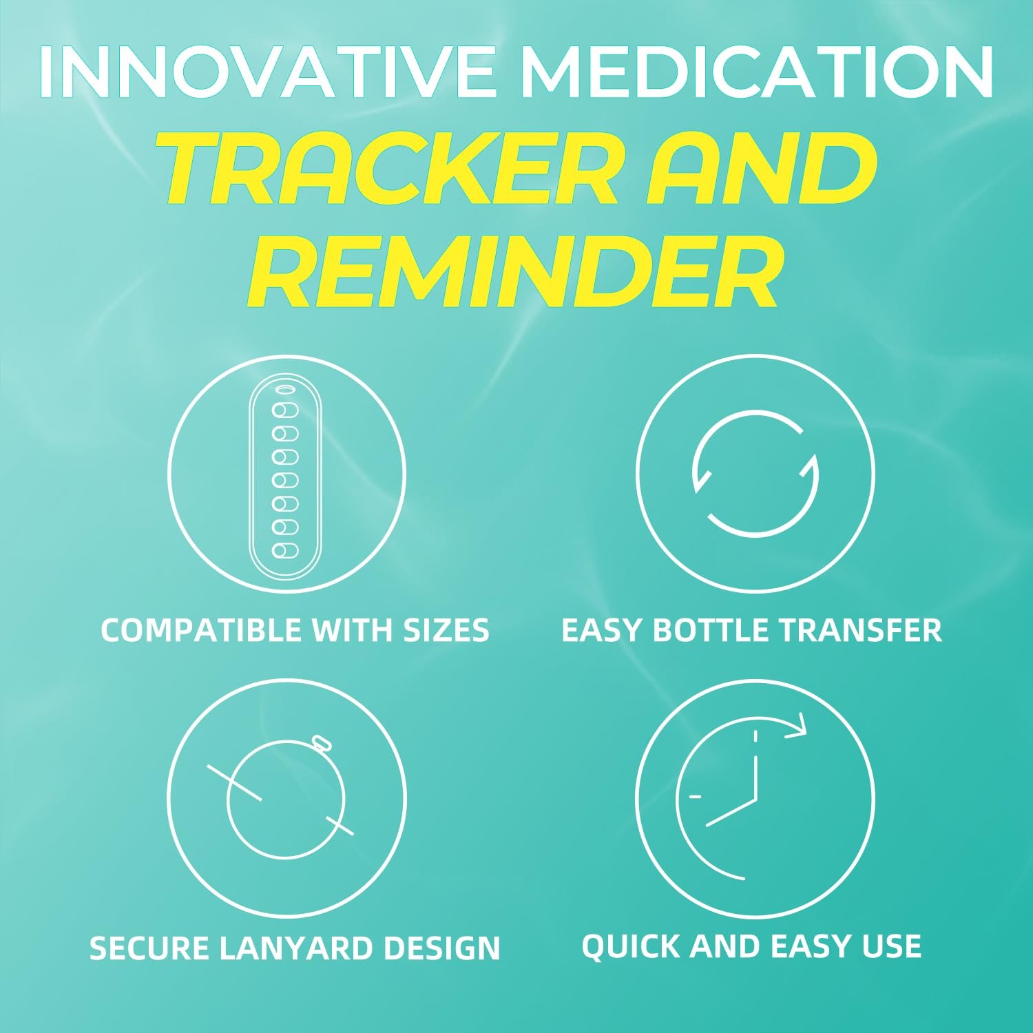 4 Pack Pill Reminder, Lanyad or Sticker Pill Tracker, Work with Most Bottles,
