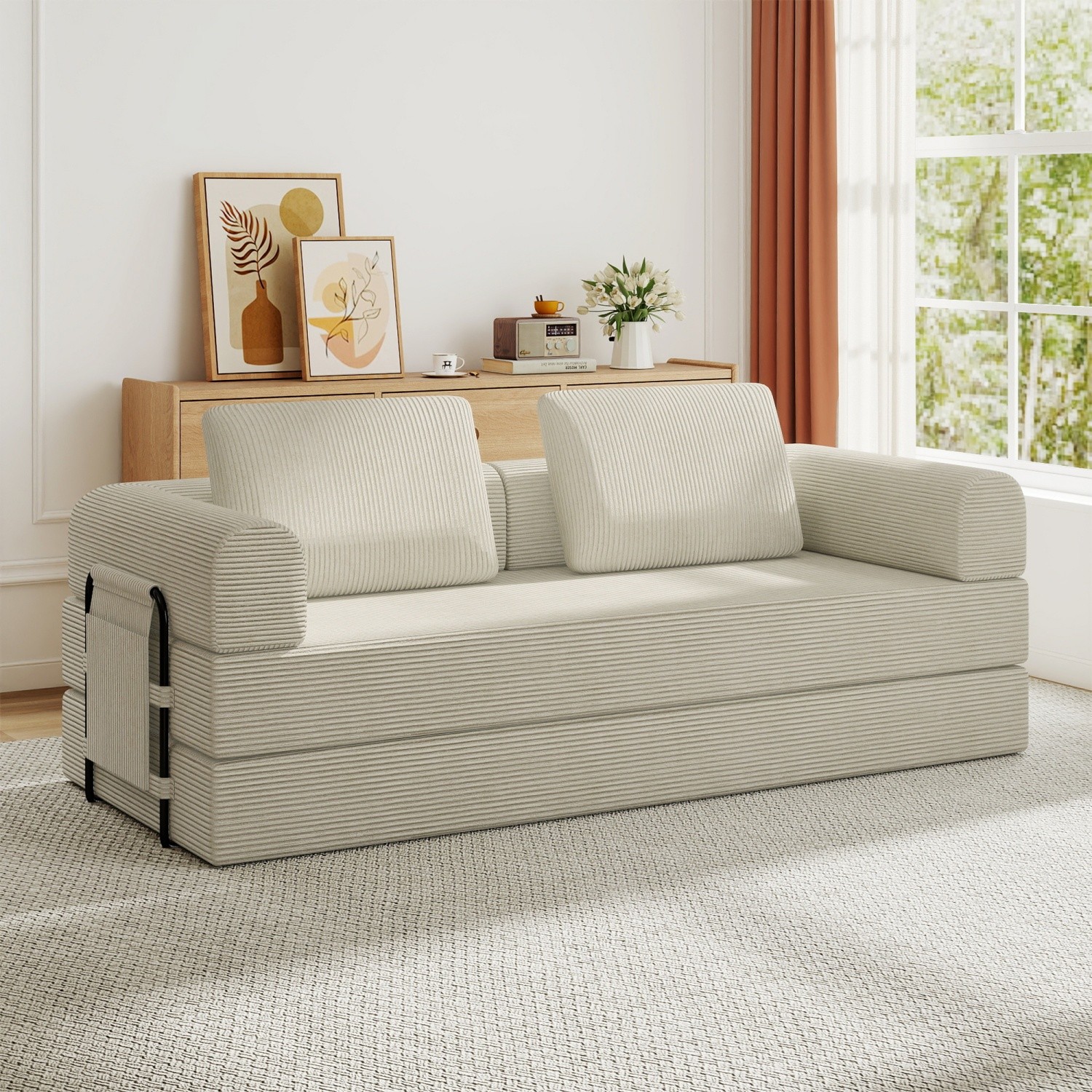Modern Compression Sofa Folding Sleeper Sofa Bed Floor Couch with Sturdy Frame