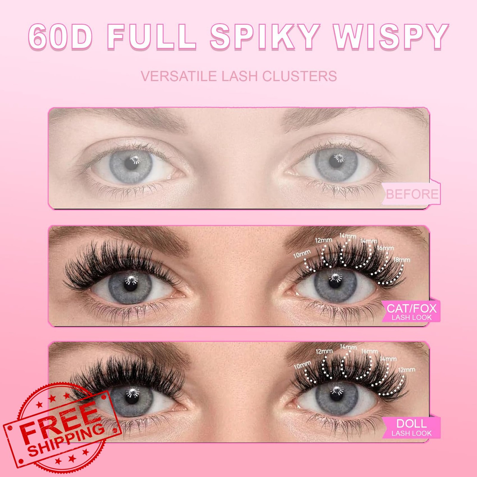 MOONKALI Lash Clusters Kit 60D (10-18MM) Mink Wispy