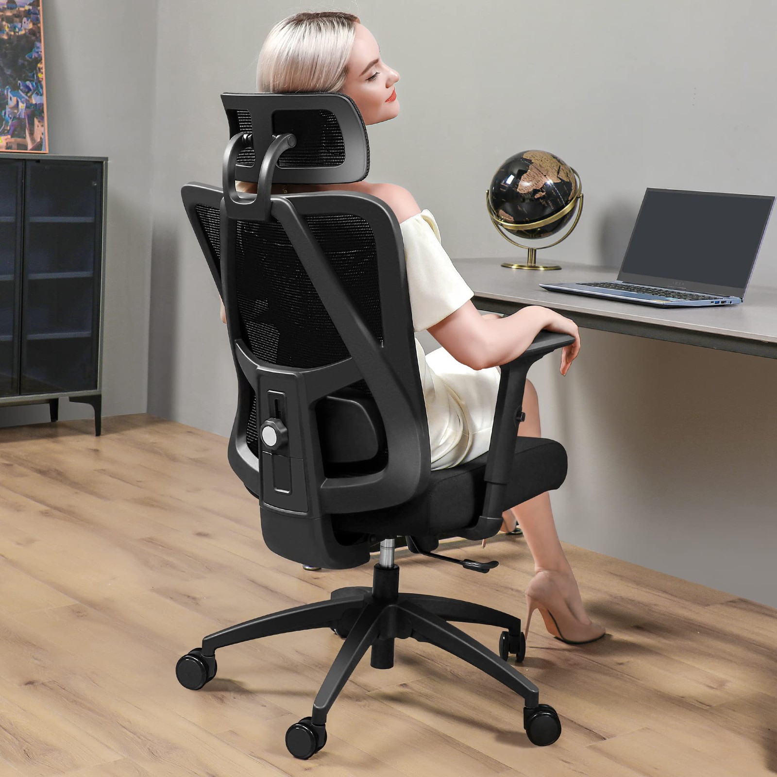 PRIMY ERGONOMIC OFFICE CHAIR HIGH BACK DESK CHAIR WITH HEADREST PR-18-H - BLACK