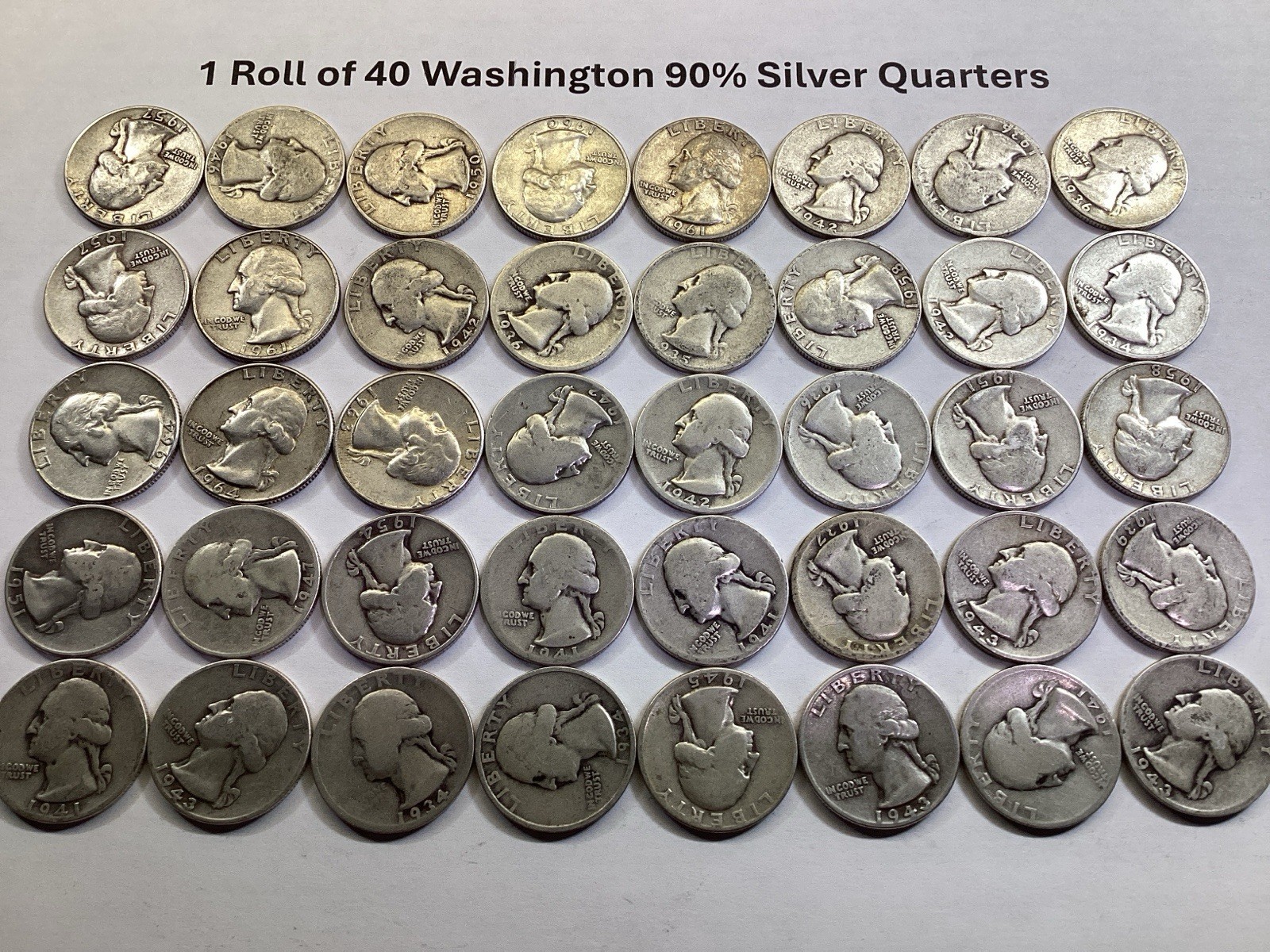 1 Roll of 40 Washington Silver Quarters Mixed Mints Circulated 012326 15aek