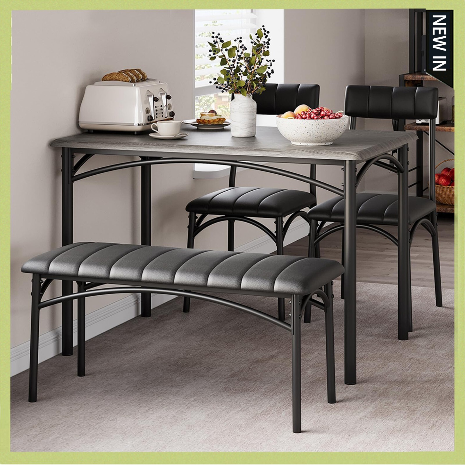 Dining Set Table w/ Upholstered Bench & Chairs Dinette for Small Space Kitchen