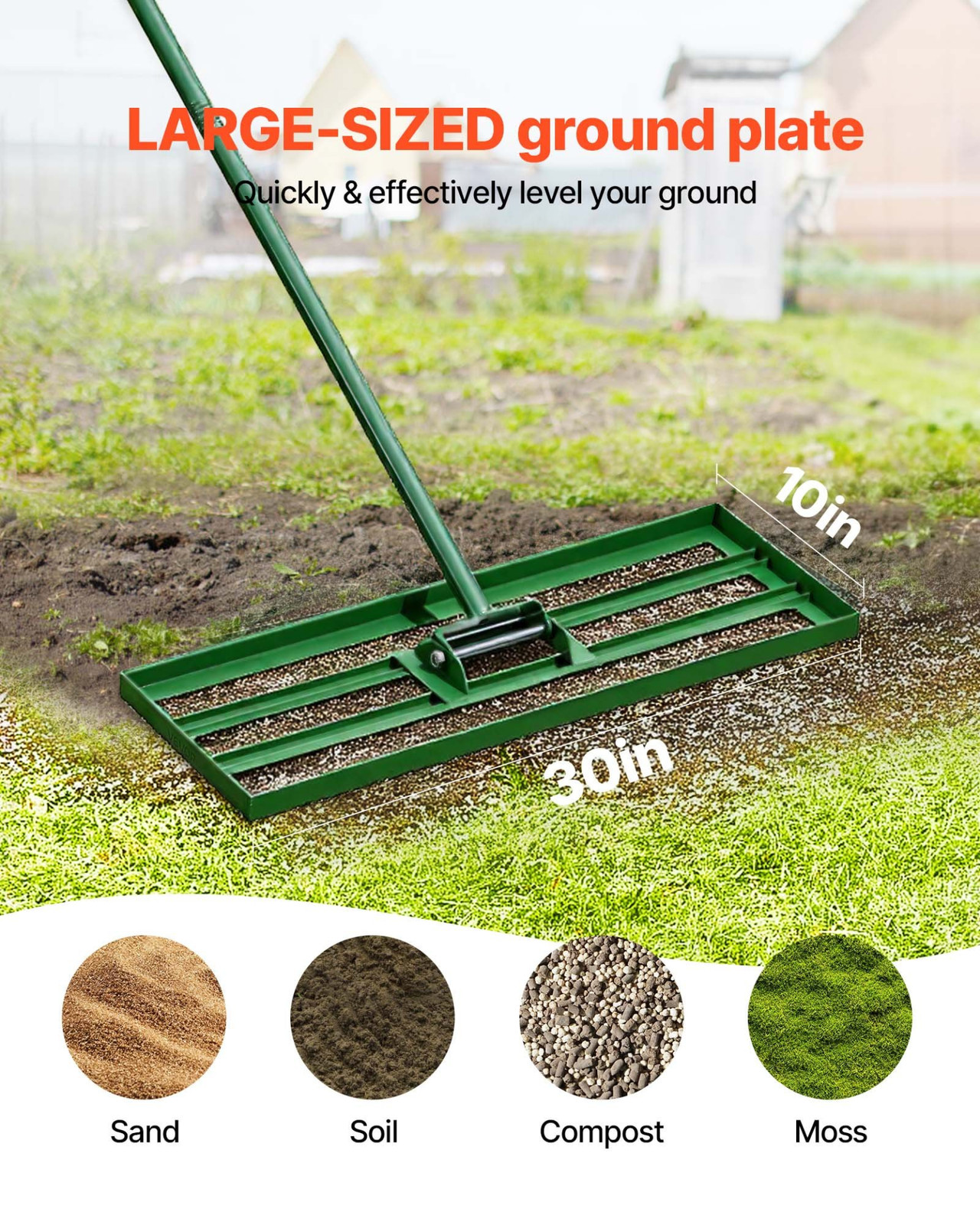 30"x10" Lawn Leveling Rake w/ 78" Steel Handle Heavy Duty Yard Leveler Tool