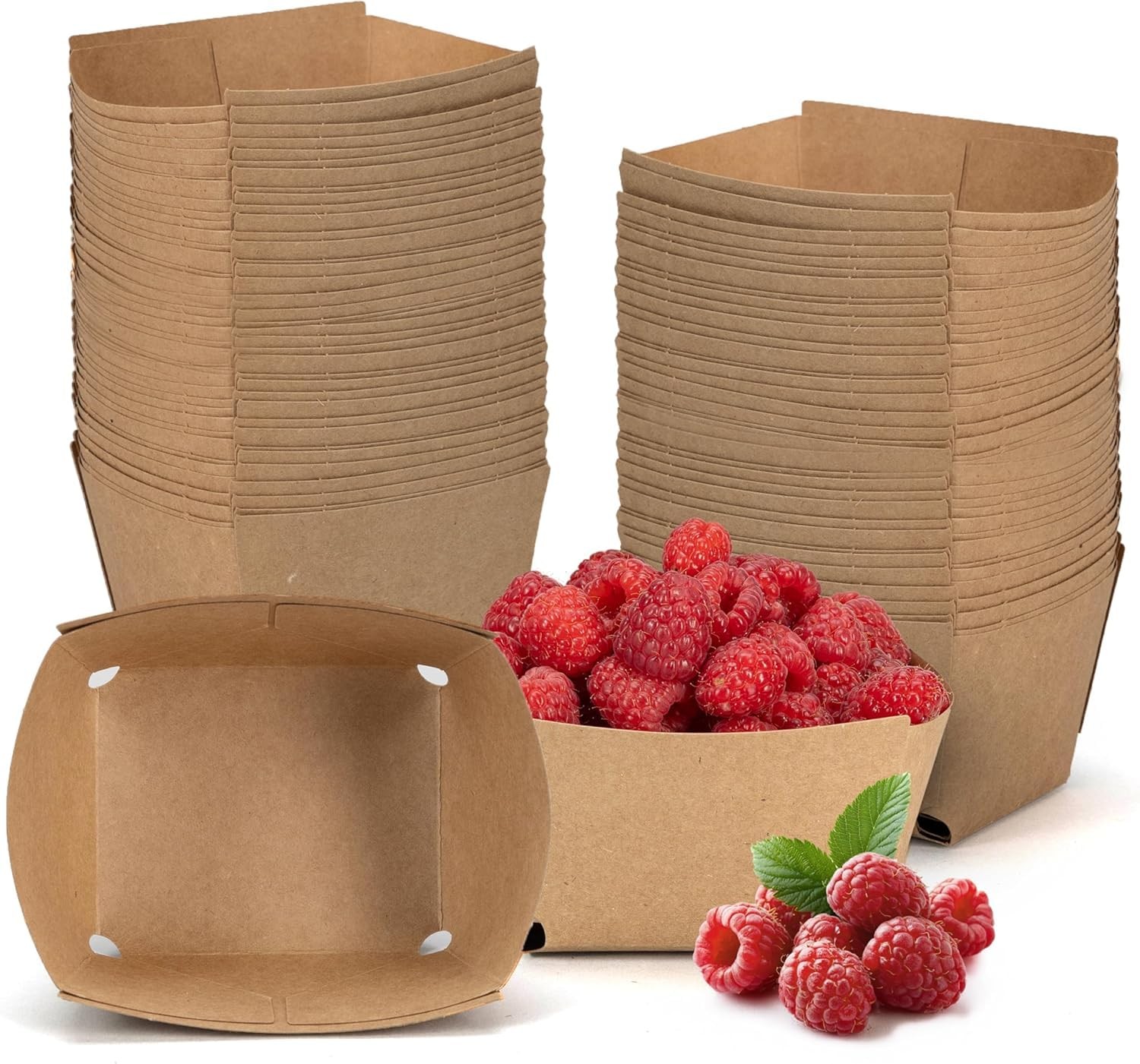 1 Pint Berry Basket Brown 100 PCS Food Safe Cardboard Container Small Fruit