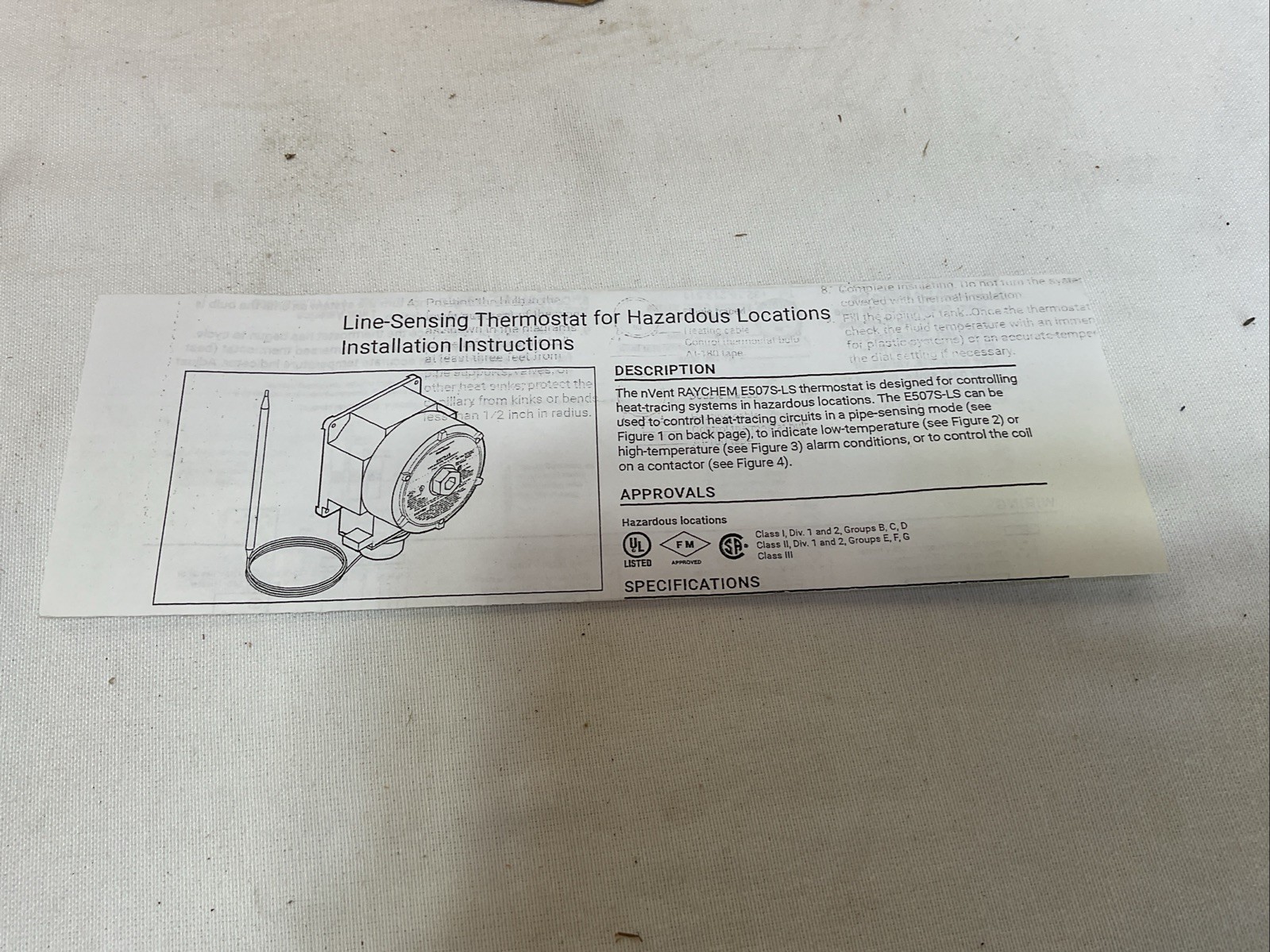 Raychem E507S-LS Line-Sensing Thermostat NEW