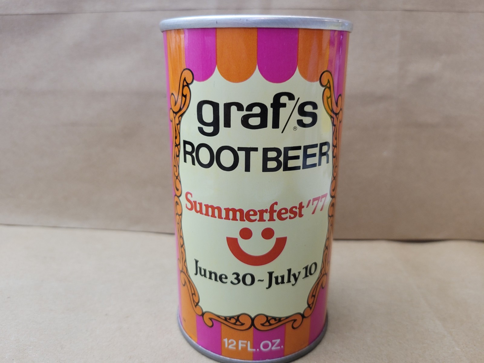 Graf's Root Beer soda can, pull top, 1977 Milwaukee, WI. Summerfest