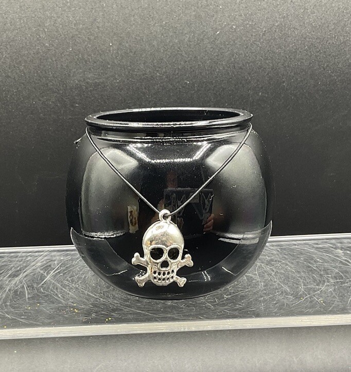 HALLOWEEN GLASS BLACK CAULDRON WITH SKULL
