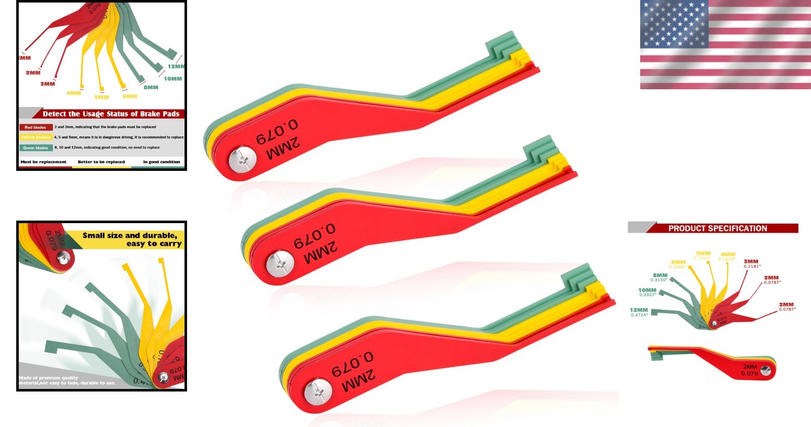 Easy Read Brake Pad Thickness Gauge - 3 Pack