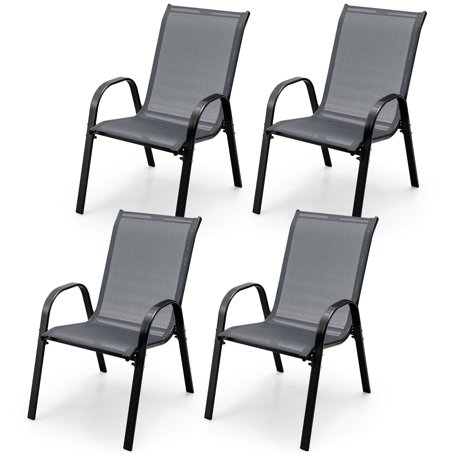 Patijoy 4PCS Patio Dining Chairs Stackable Armrest Space Saving Garden Grey