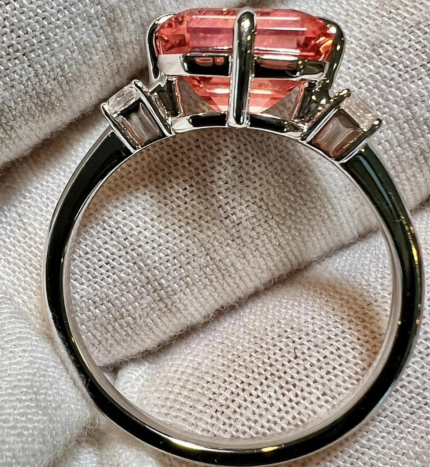 5 CT Asscher Cut Hawaiian Sunset Diamond Ring , Tariffs FREE & Matching Studs.