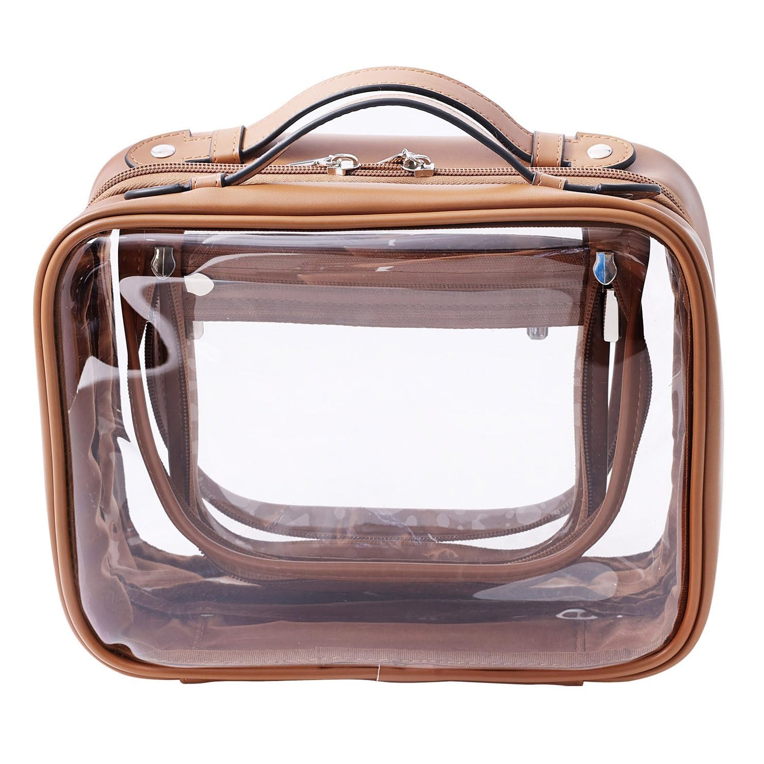 SANHECUN traveling toiletry Case large clear cosmetics case makeup bag (Brown...