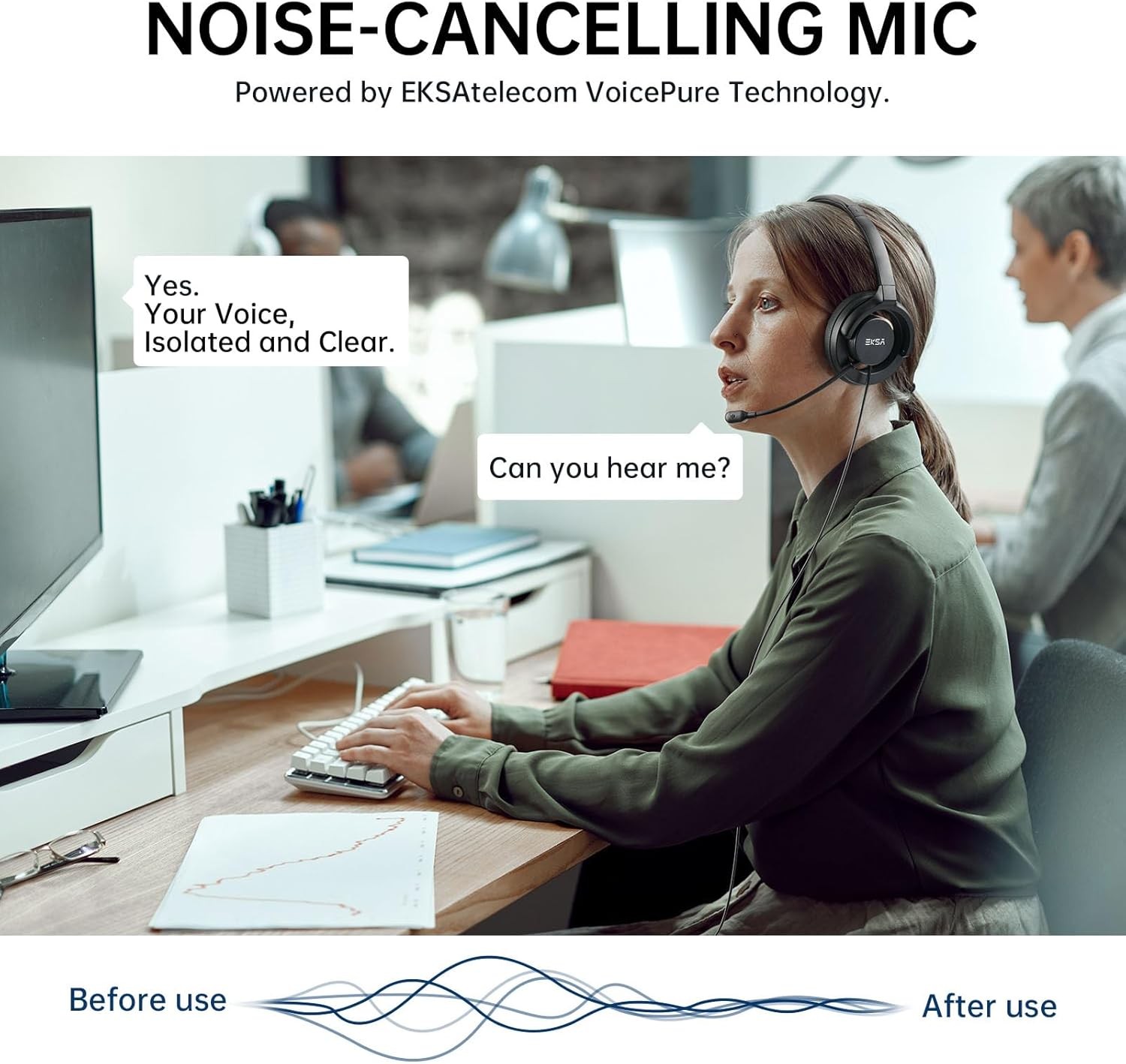 EKSA H27 USB Computer Headset with Microphone for Work, PC Headset with Noise Ca