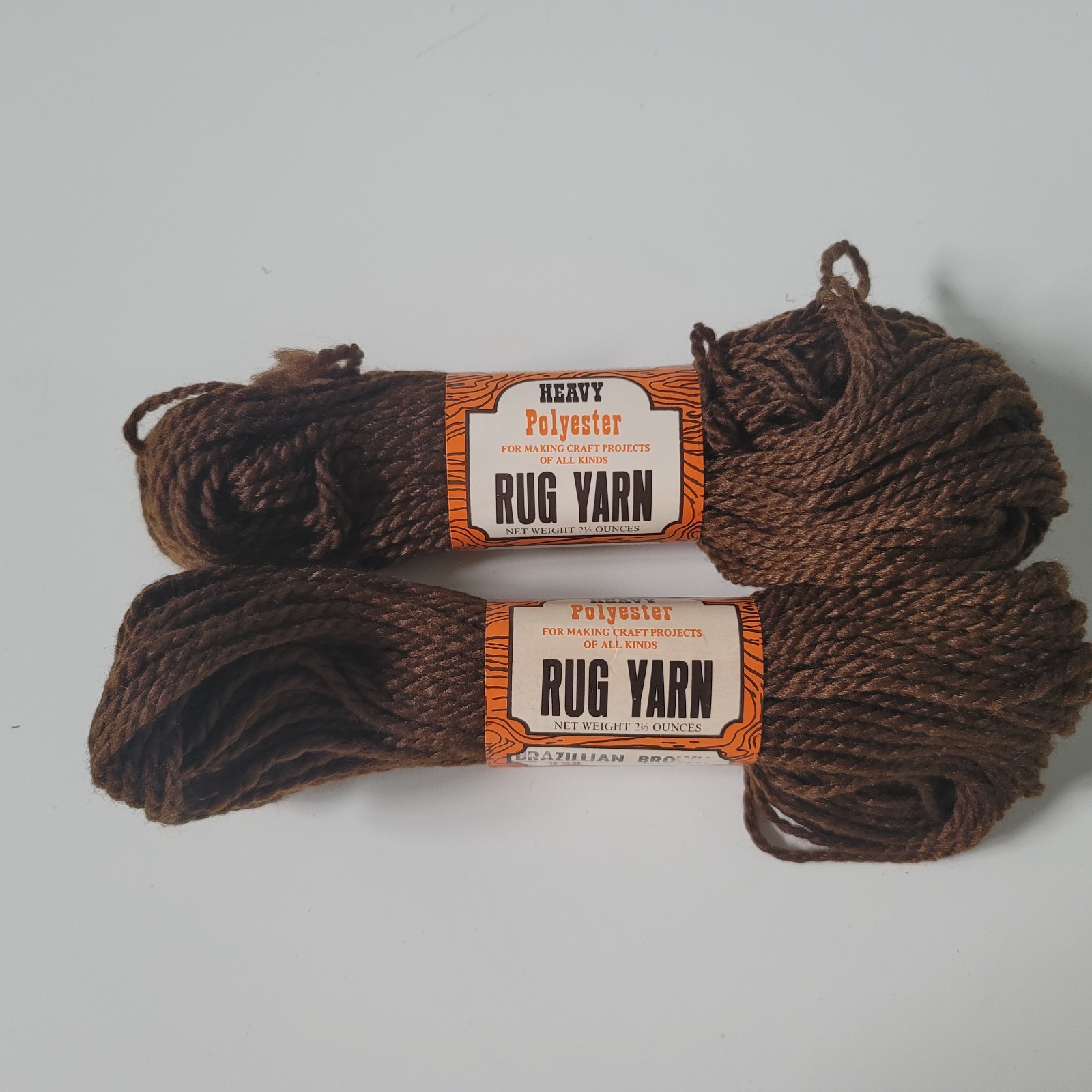 Lot of 2 Heavy Rug Yarn Skeins- Brazillian Brown 112 Dye Lot 329