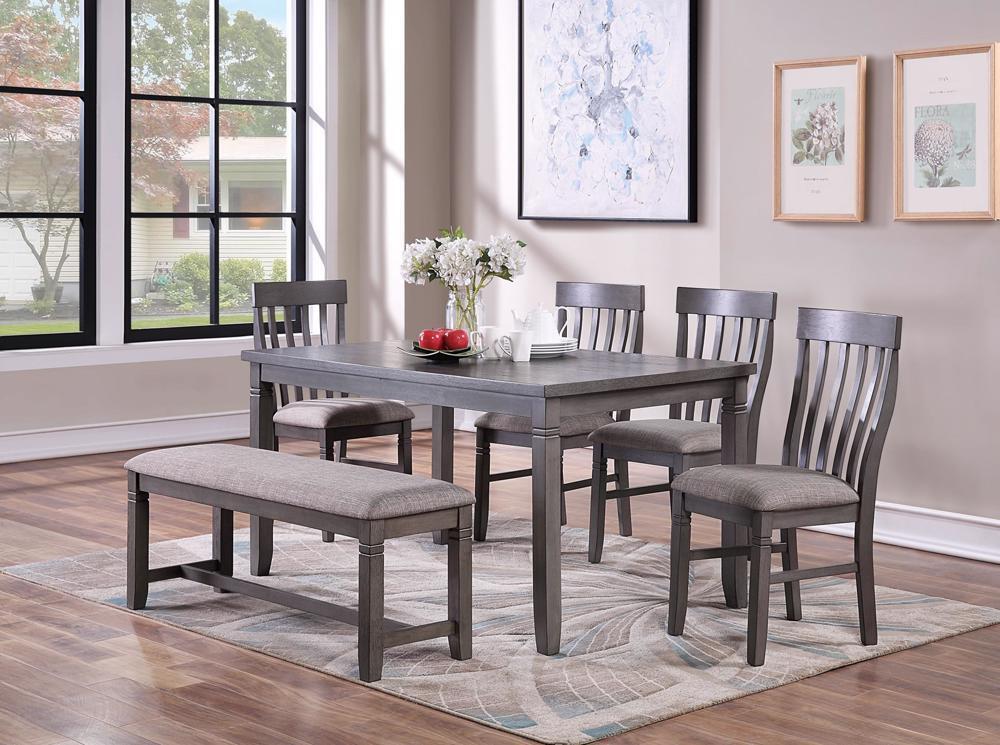 6pcs-Dining Set Rectangle Table 4 Side Chairs And Bench Dining Room Furniture US