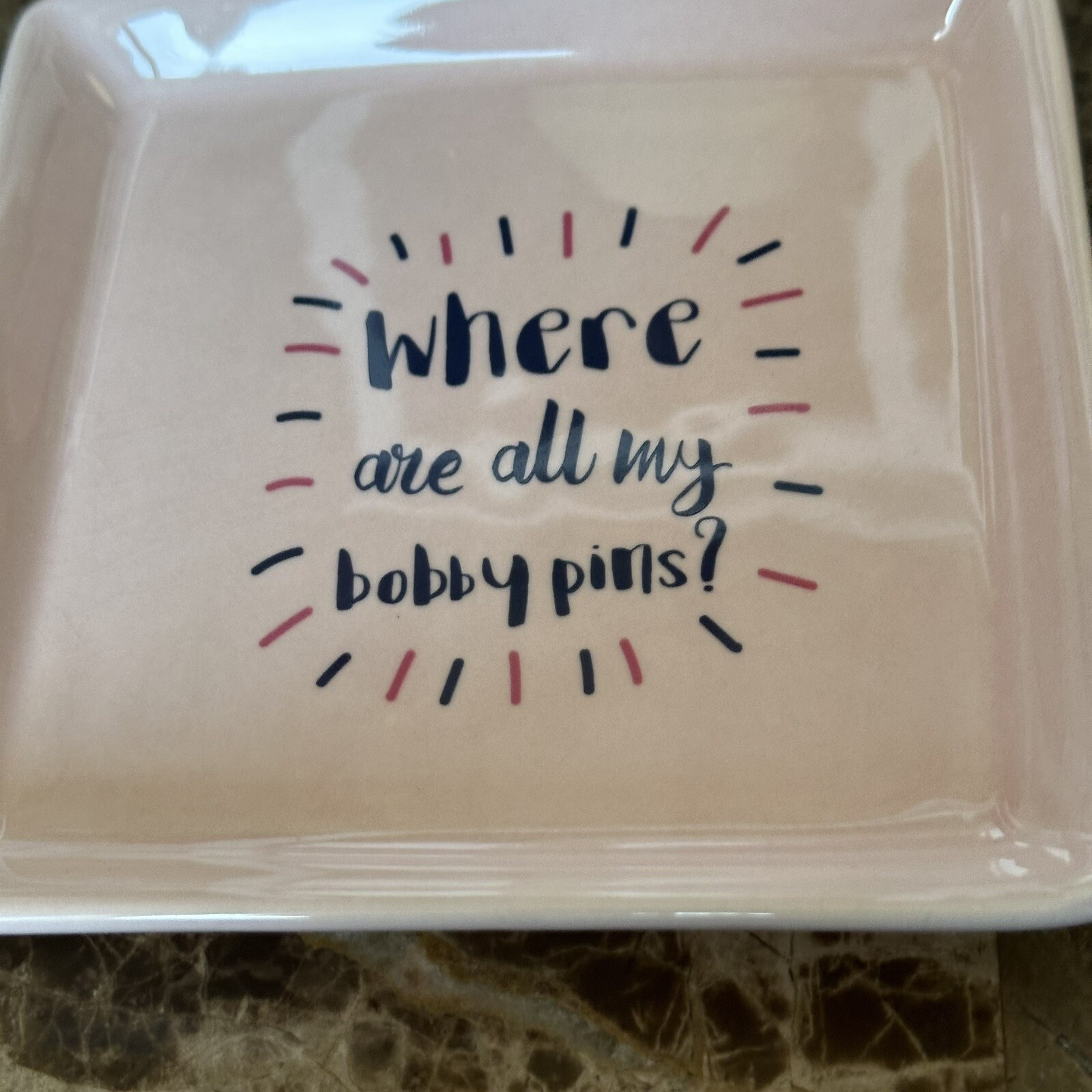 Square Ceramic Trinket Dish Where Are All My Bobby Pins Pink
