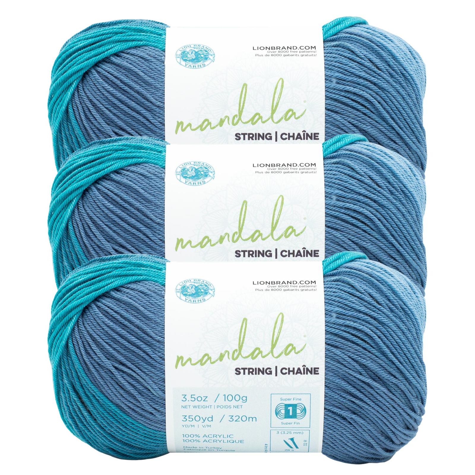 (3 Pack) Lion Brand Yarn 557-205CF Mandala String Yarn, Tune