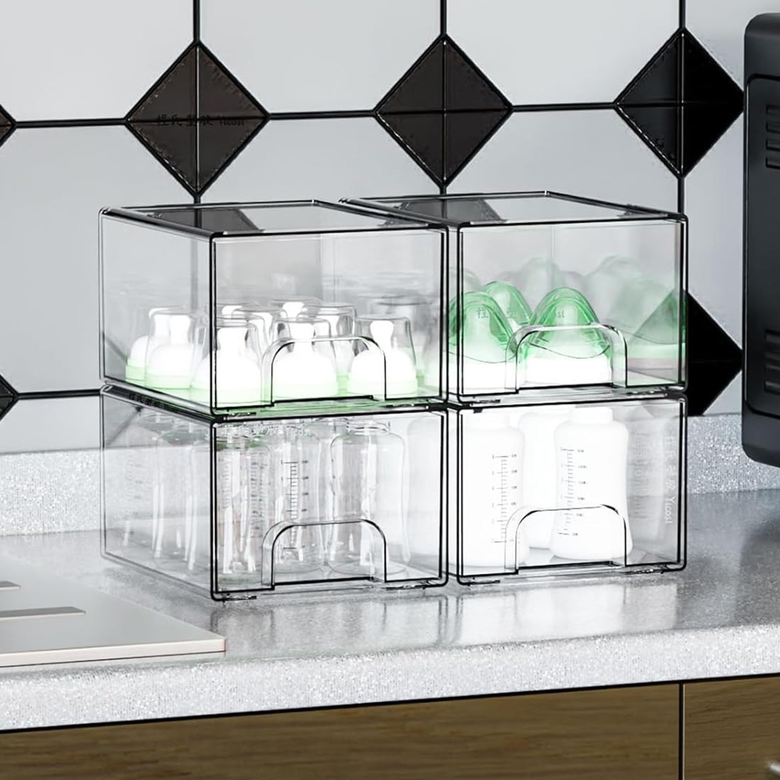 4 Pack Acrylic Stackable Drawer Storage Desktop Organizer Bins for Bathroom