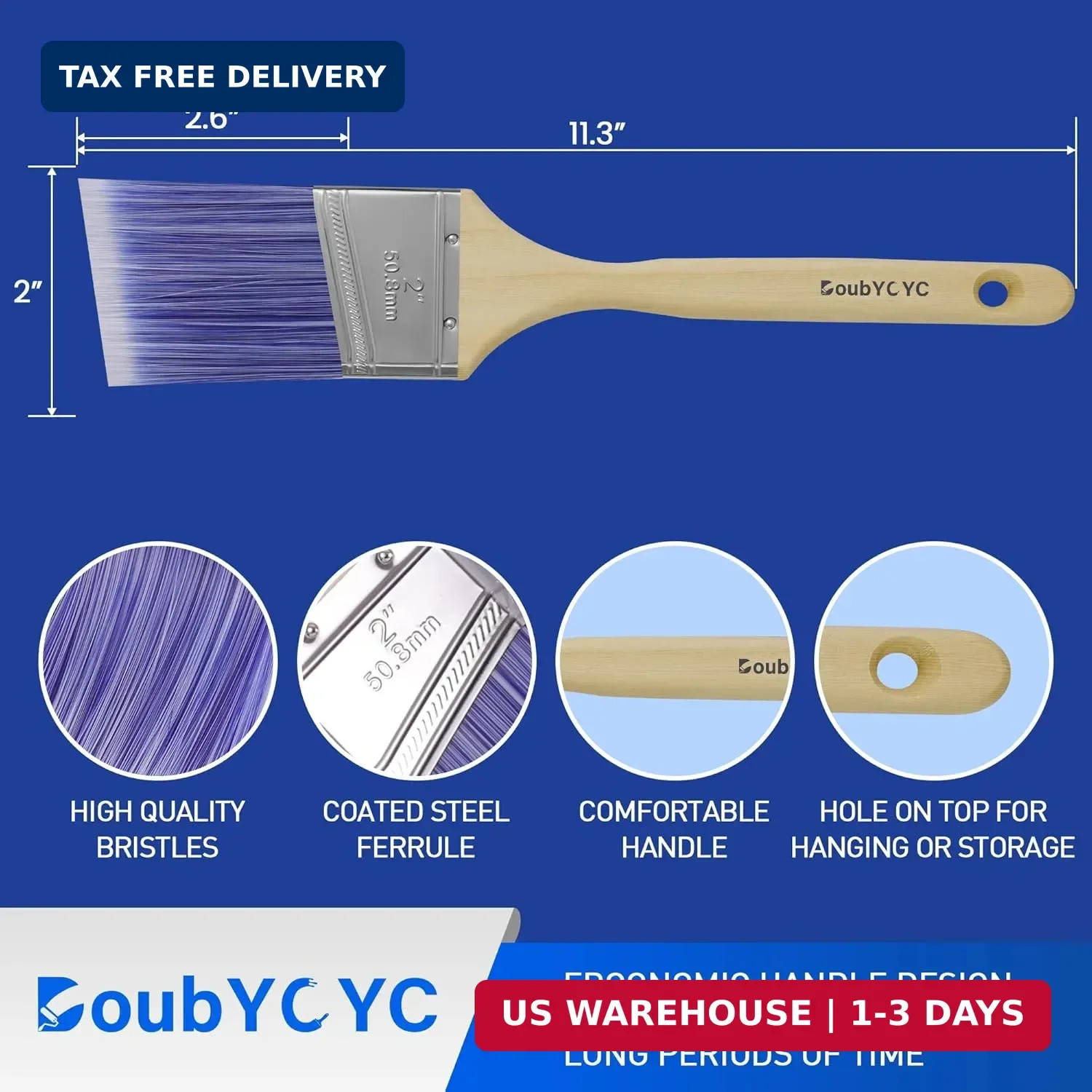 Paint Brushes - 6 Pack, 2" Angle Brushes, Paint Brush Set, Paint Brushes for Wal